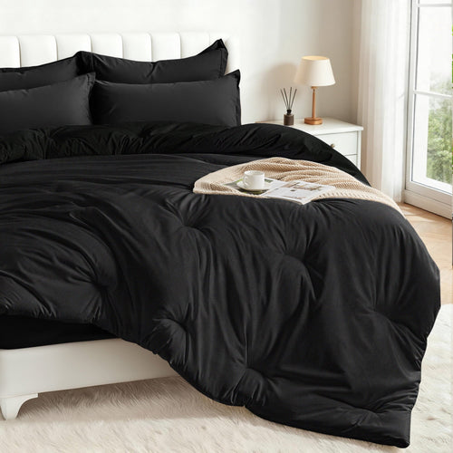 All-Season 5-Piece Bed in Bag - Twin Size Comforter Sets, Pillowcases & Sheet Collection for Cozy Bedding Sets Black - Hypoallergenic Ultra-Fluffy Quilt for Winter Detail