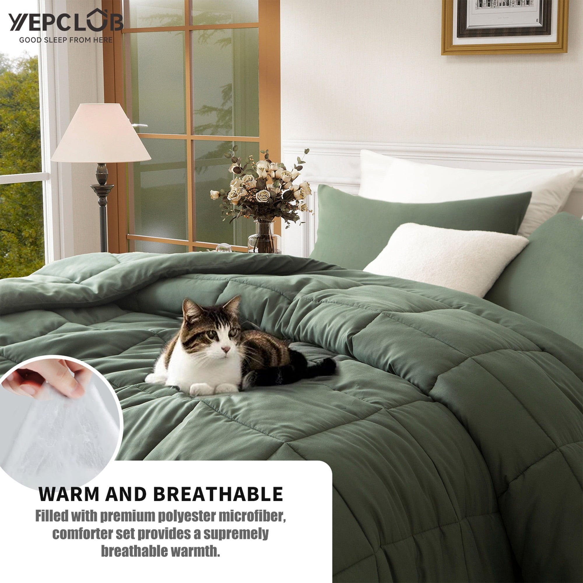 Luxurious Quilted 3-Piece Twin Size Comforter Set, Green Down Alternative Reversible Bedding Set, All-Season Quilted Soft Comforter wit... - Luxurious Quilted Duvet Cover Set Detail
