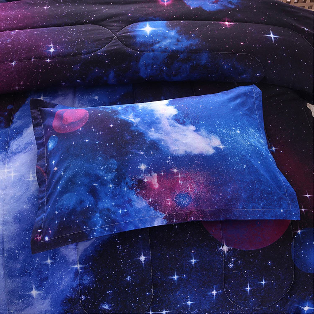 Heavyweight Warmth Galaxy Bedding Sets Outer Space Comforter 3D Printed Space Quilt Set Full Size for Kids Blue - All-Season Down Alternative Comforter Insert Detail