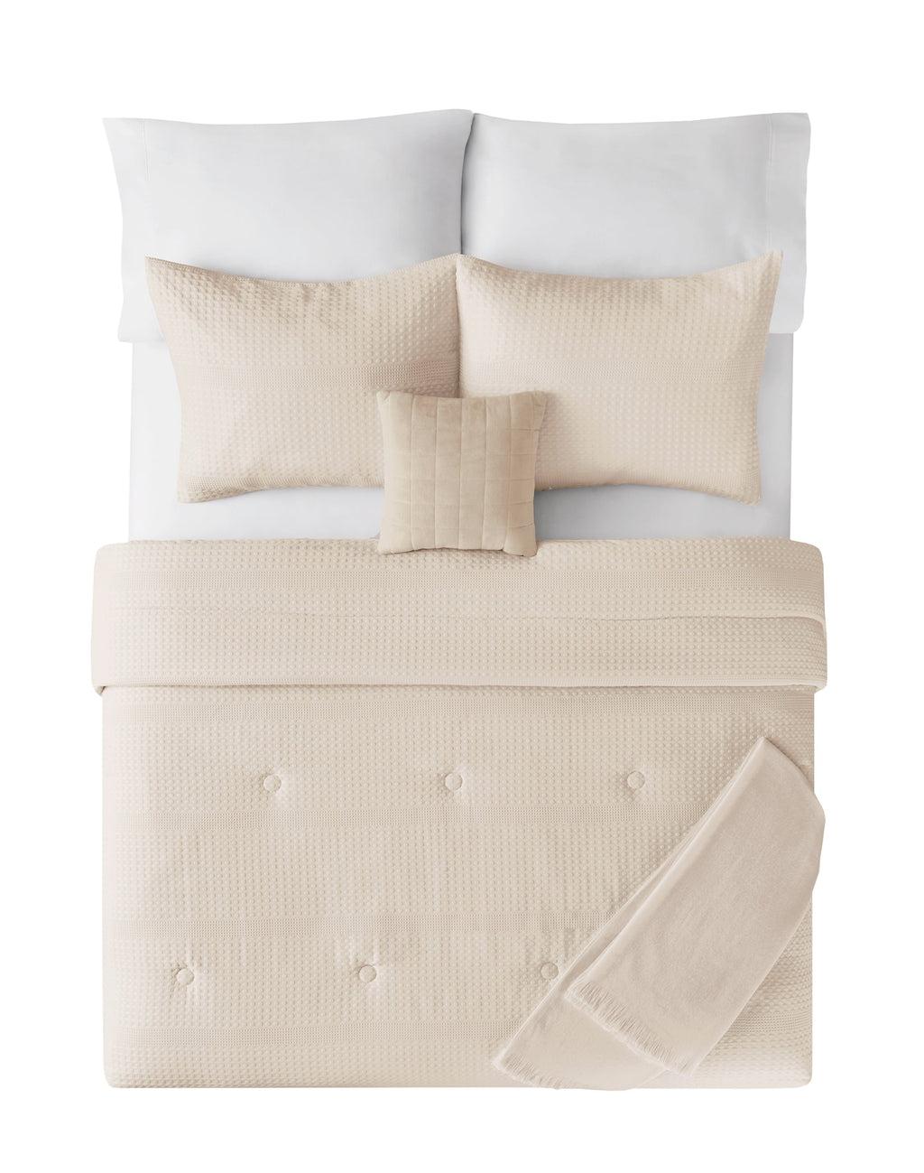 Hypoallergenic Cloud 5-Piece Papyrus Beige Waffle Comforter Set, Full/Queen - Hypoallergenic Ultra-Fluffy Quilt for Winter Detail