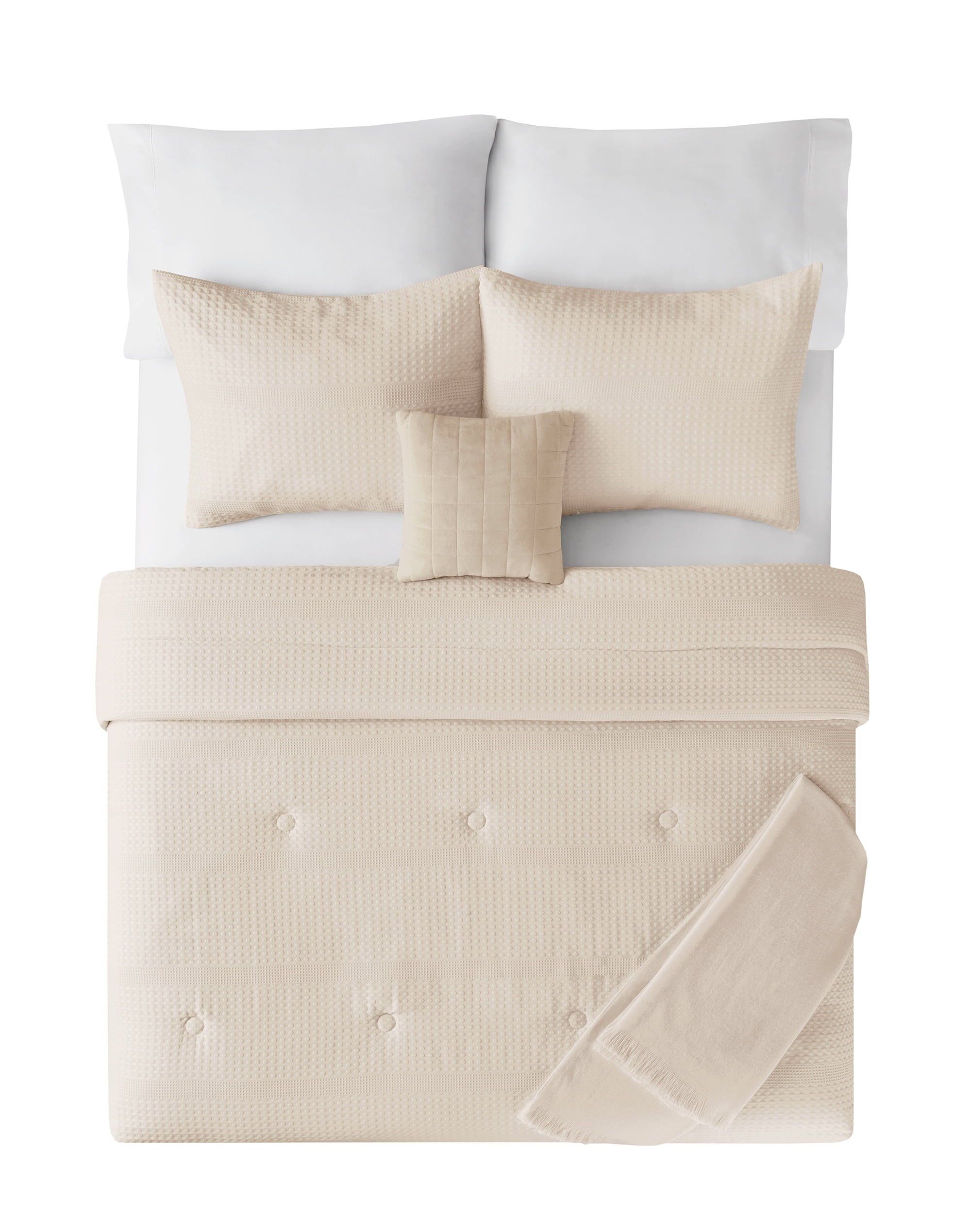 Hypoallergenic Cloud 5-Piece Papyrus Beige Waffle Comforter Set, Full/Queen - Hypoallergenic Ultra-Fluffy Quilt for Winter Detail