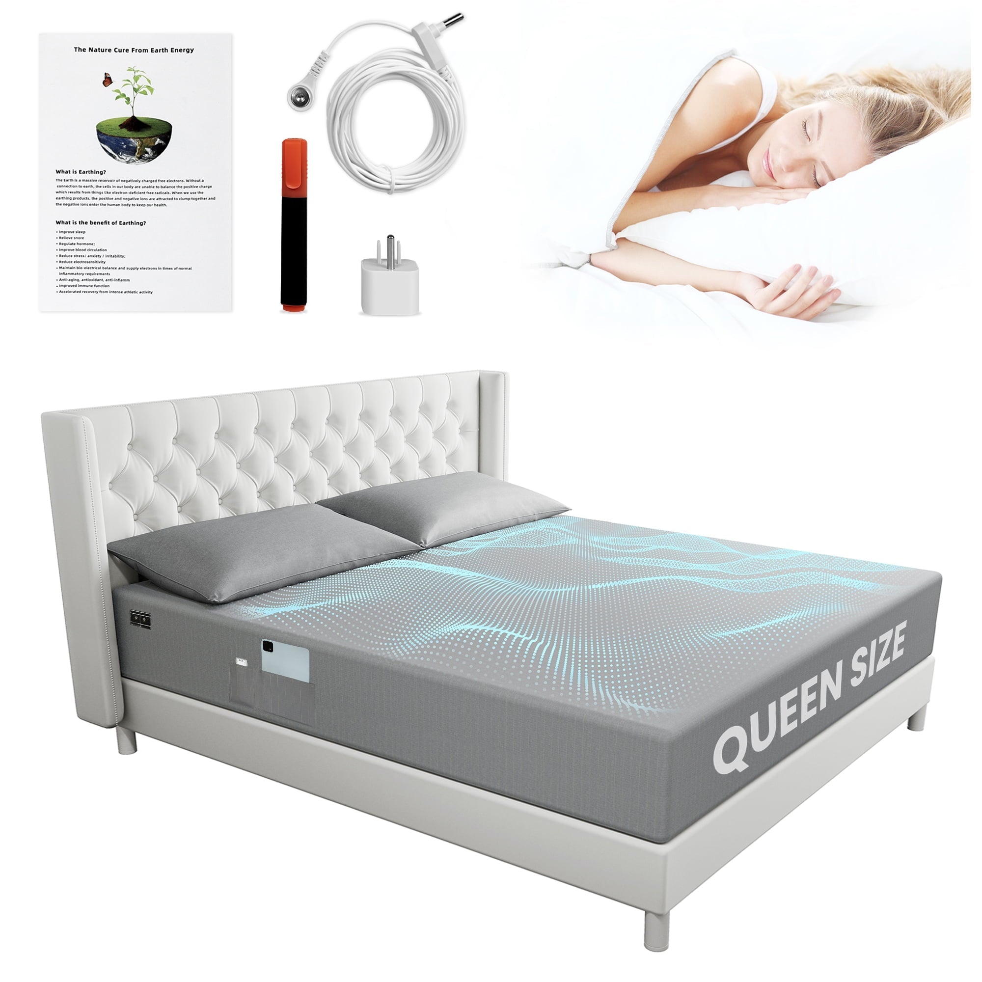 Breathable Luxury Grounding Sheets Queen Size 90% Organic Cotton + 10% Pure Silver Fitted Bed Sheet Gray Fiber Grounding Sheet Earth Ce... - Premium Ultra-Soft Pillowcase Pair for Sleeping Detail