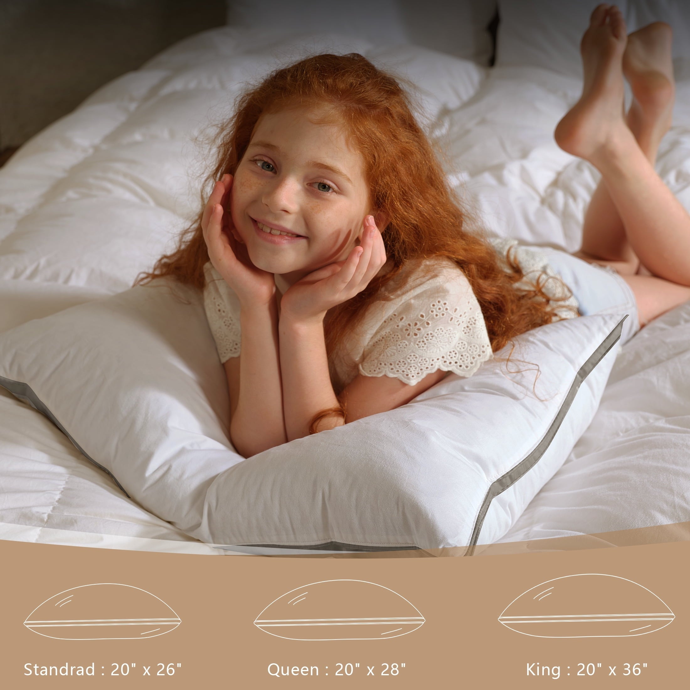 Fluffy Shredded Goose Feather Down Pillows Queen Size Set of 2, 100% Cotton Cover Hotel Collection Bed Pillows，20"x28" - Hotel Quality Plush Sleeping Pillows Detail