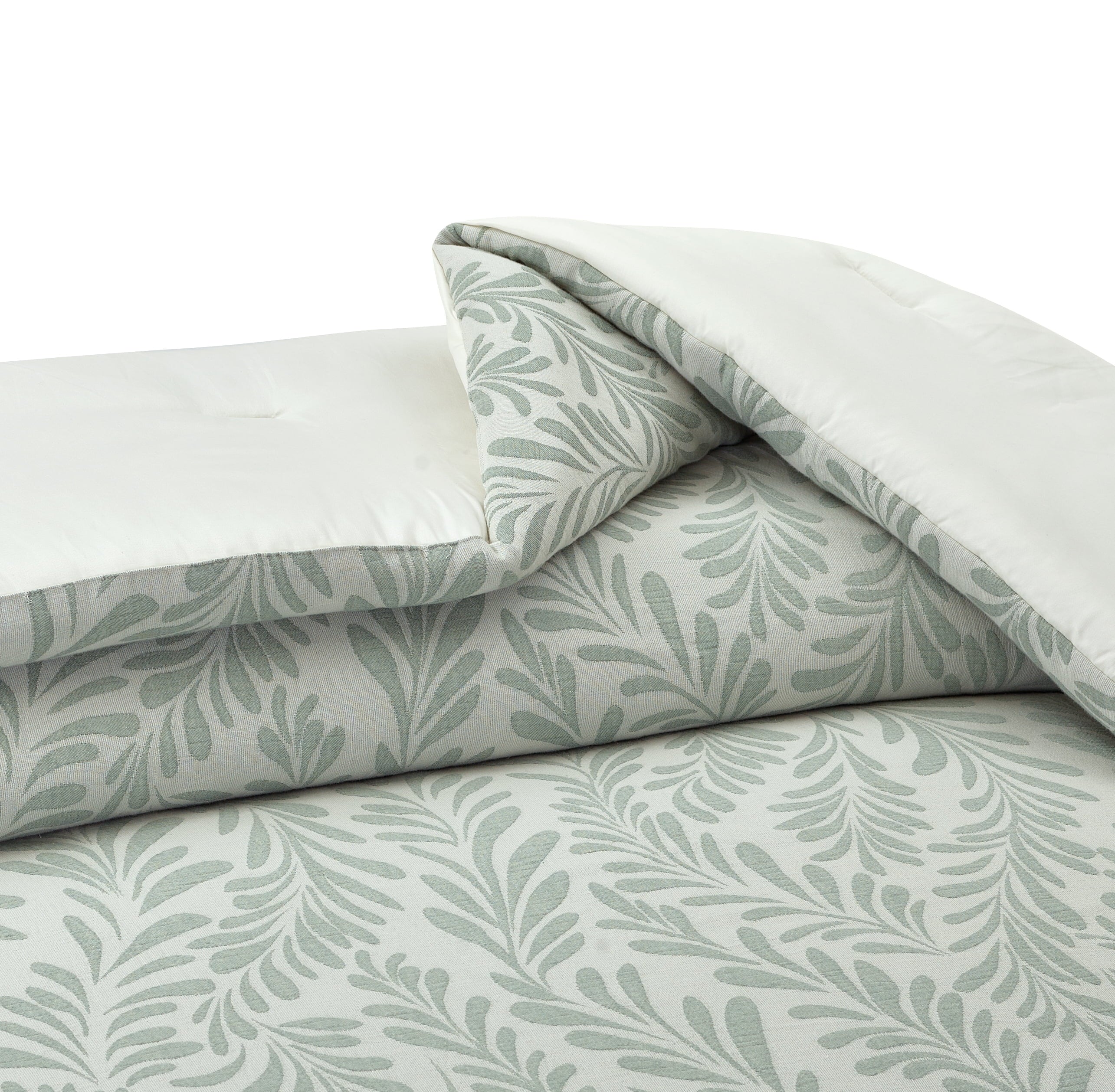 Heavyweight Warmth Botanical 3-Piece Comforter Set, Green, Full Queen, All Ages - Luxurious Quilted Duvet Cover Set Detail