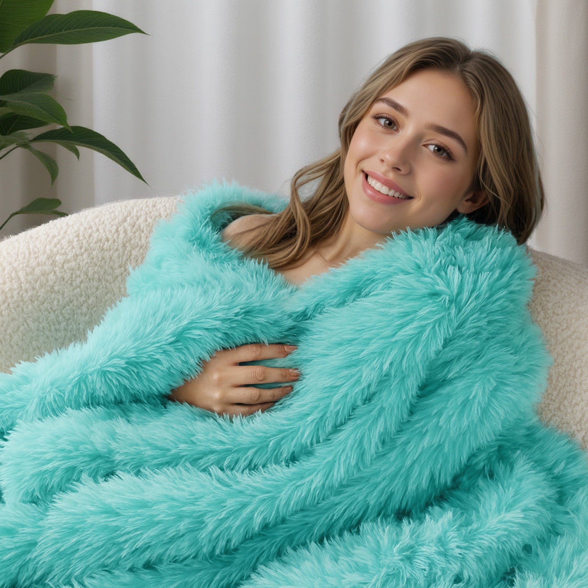 Lightweight Warm Fuzzy Faux Fur Throw Blanket, Reversible Shaggy Sherpa Fleece Blankets,Fluffy Plush Warm Throws for Couch, Bed, 50x60... - Cozy Fleece Throw Blanket for Couch & Bed Detail