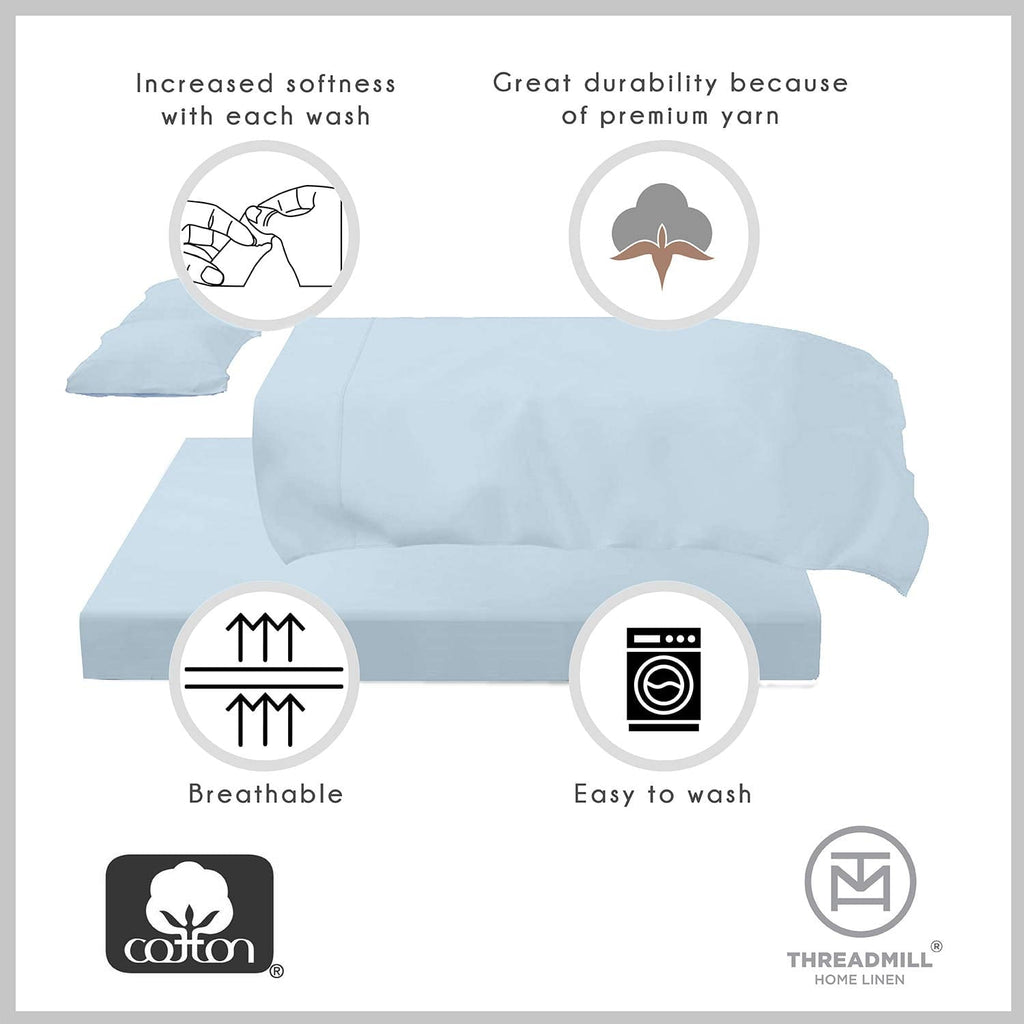 Premium Egyptian Cotton 100% Cotton King Bed Sheets Set - 4-Piece, 300 Thread Count, Lightweight Sateen, Light Blue - Luxury Bed Sheet Set with Deep Pockets Detail