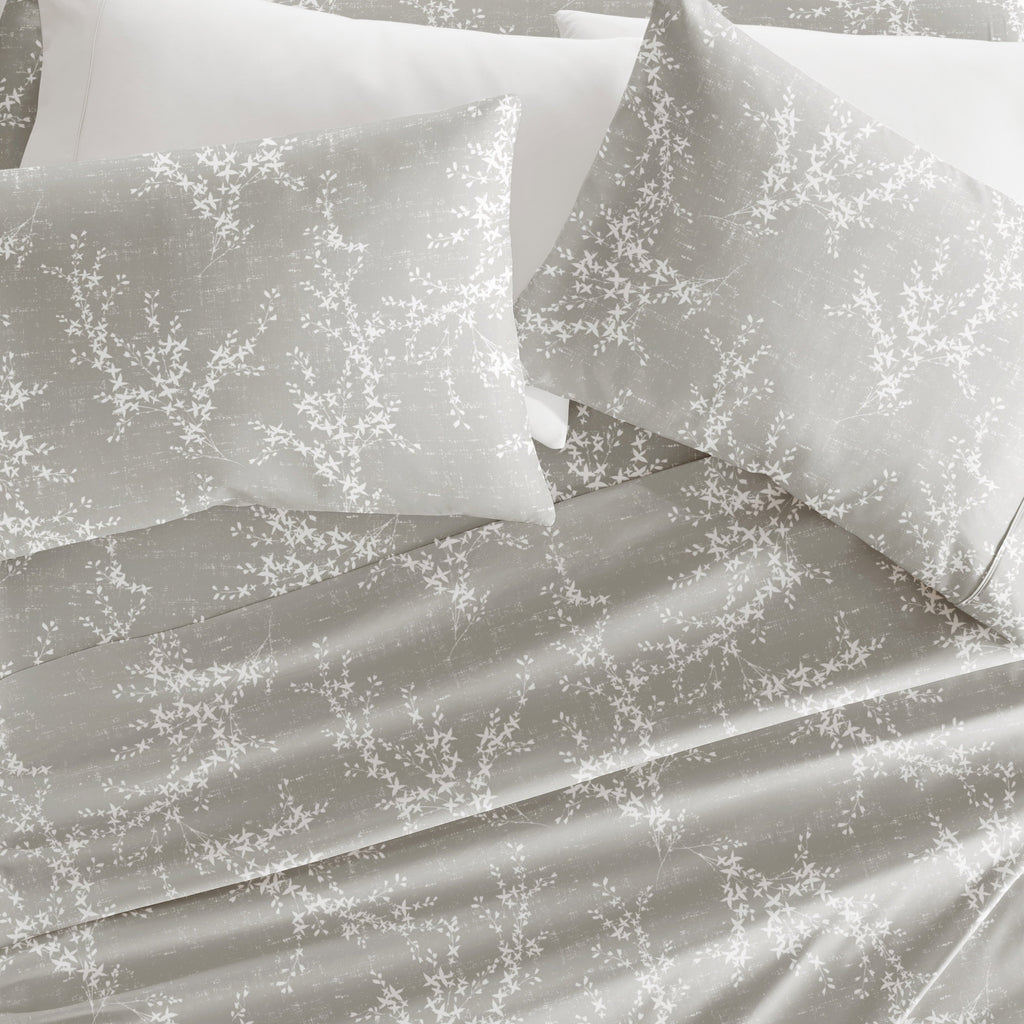 Cooling Sateen 3 Piece Pattern Microfiber Bed Sheets Set, Distressed Willow Light Gray, Twin - Premium Ultra-Soft Pillowcase Pair for Sleeping Detail