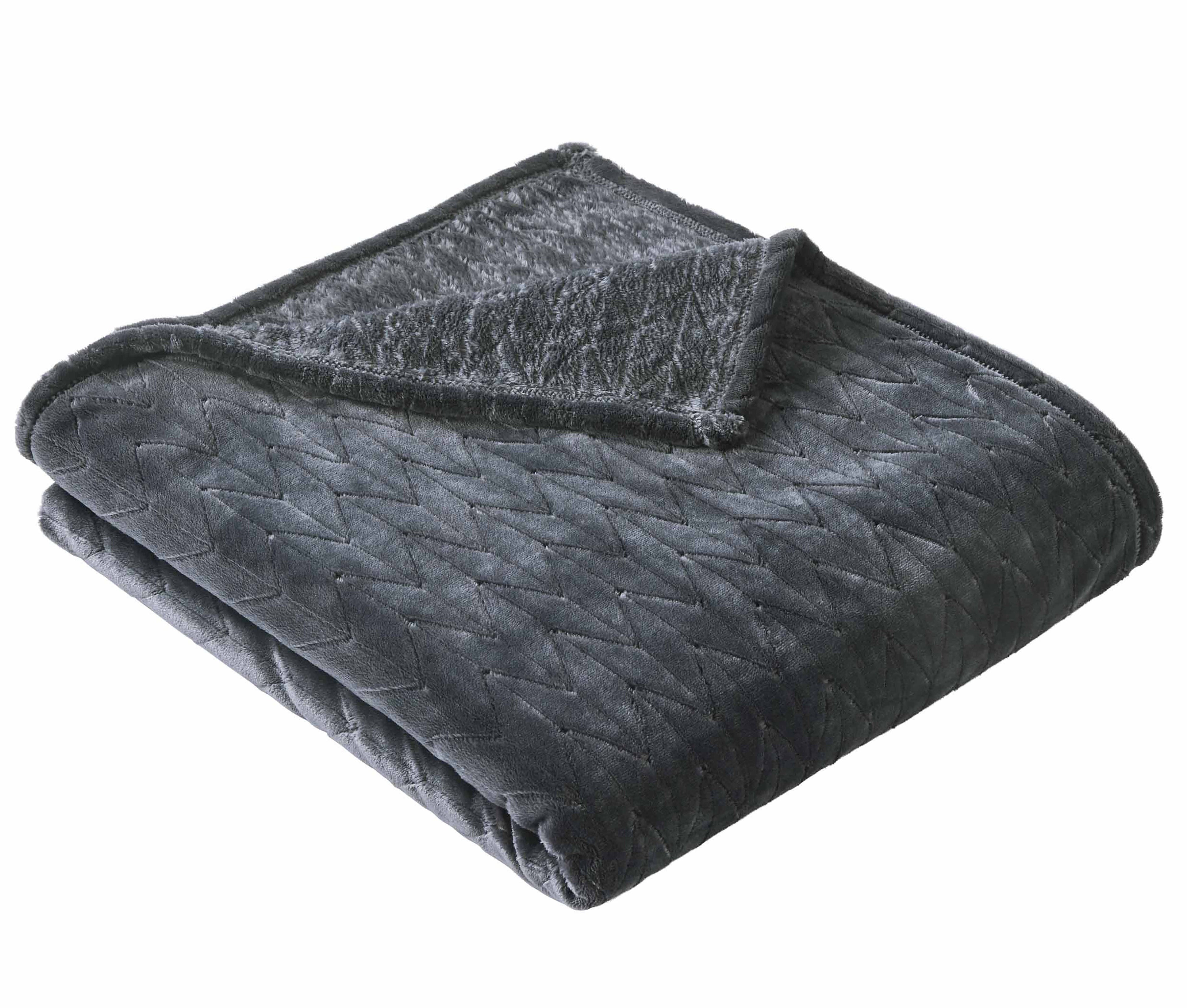 Decorative Knitted Textured Velvet Plush Soft Fleece Throw Blanket, Oversized, Greystone - Lightweight Plush Warm Blanket for All Seasons Detail