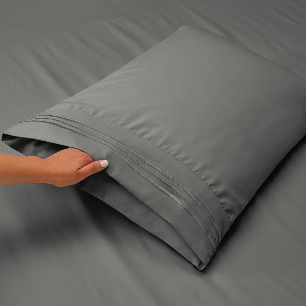 Premium Egyptian Cotton Sheets Set, 4 Piece Deep Pocket Sheets, 100% Soft Microfiber Bed Sheets Set, Gray - Premium Ultra-Soft Pillowcase Pair for Sleeping Detail