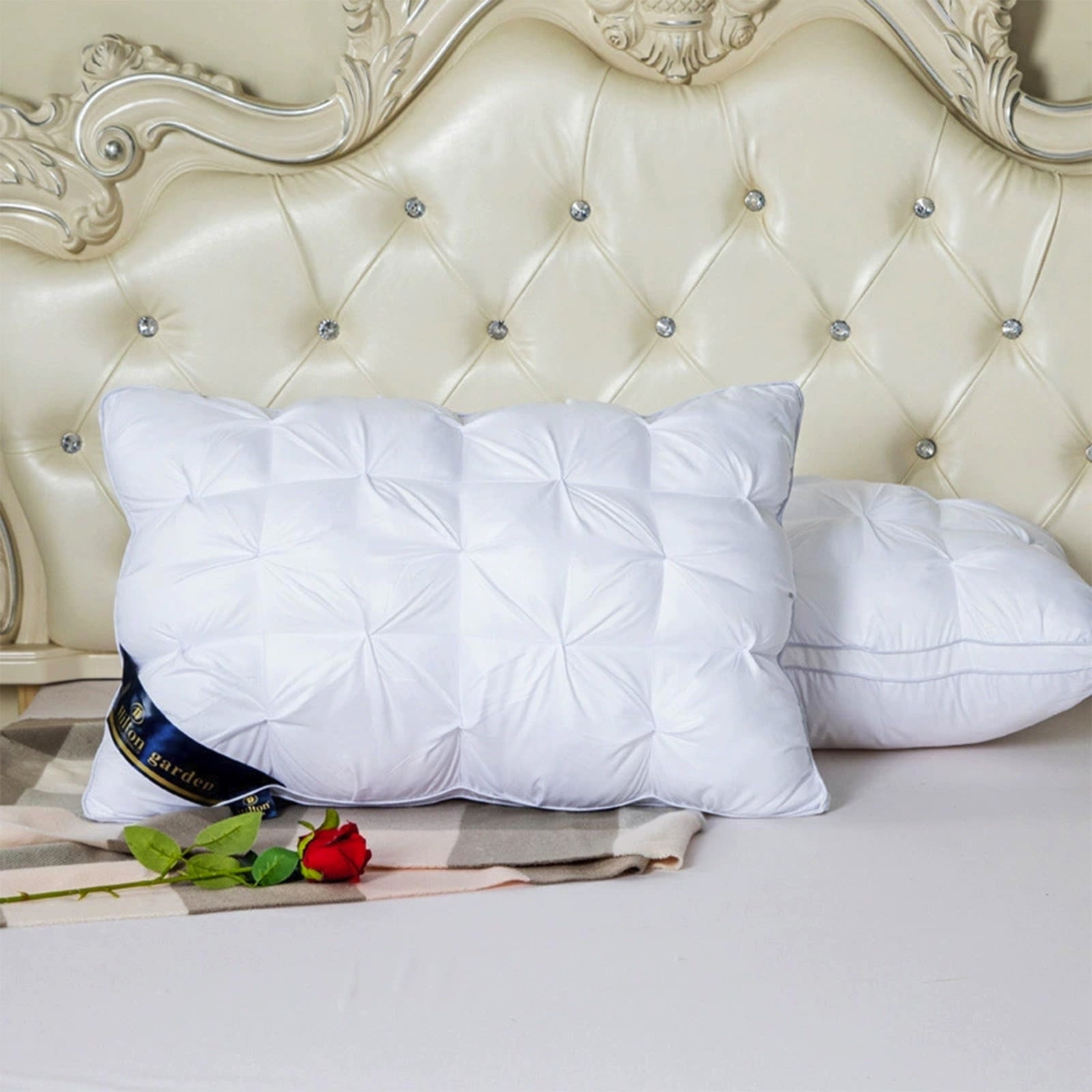 Decorative Plump Goose Down Pillow and Feather Pillows for Neck/Back/Side Sleepers, Premium Soft Down Fill Standard Size Pillow for Sl... - Orthopedic Shredded Foam Bed Pillow Set Detail