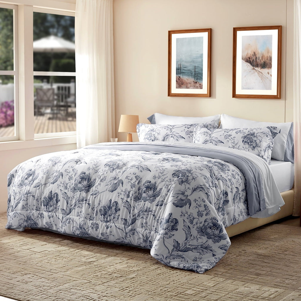 Heavyweight Warmth Queen Comforter Sets,7-Pieces Reversible Bedding Sets,Bed in a Bag with Comforter,Flat Sheet and Fitted Sheet,Pillowc... - All-Season Down Alternative Comforter Insert Detail