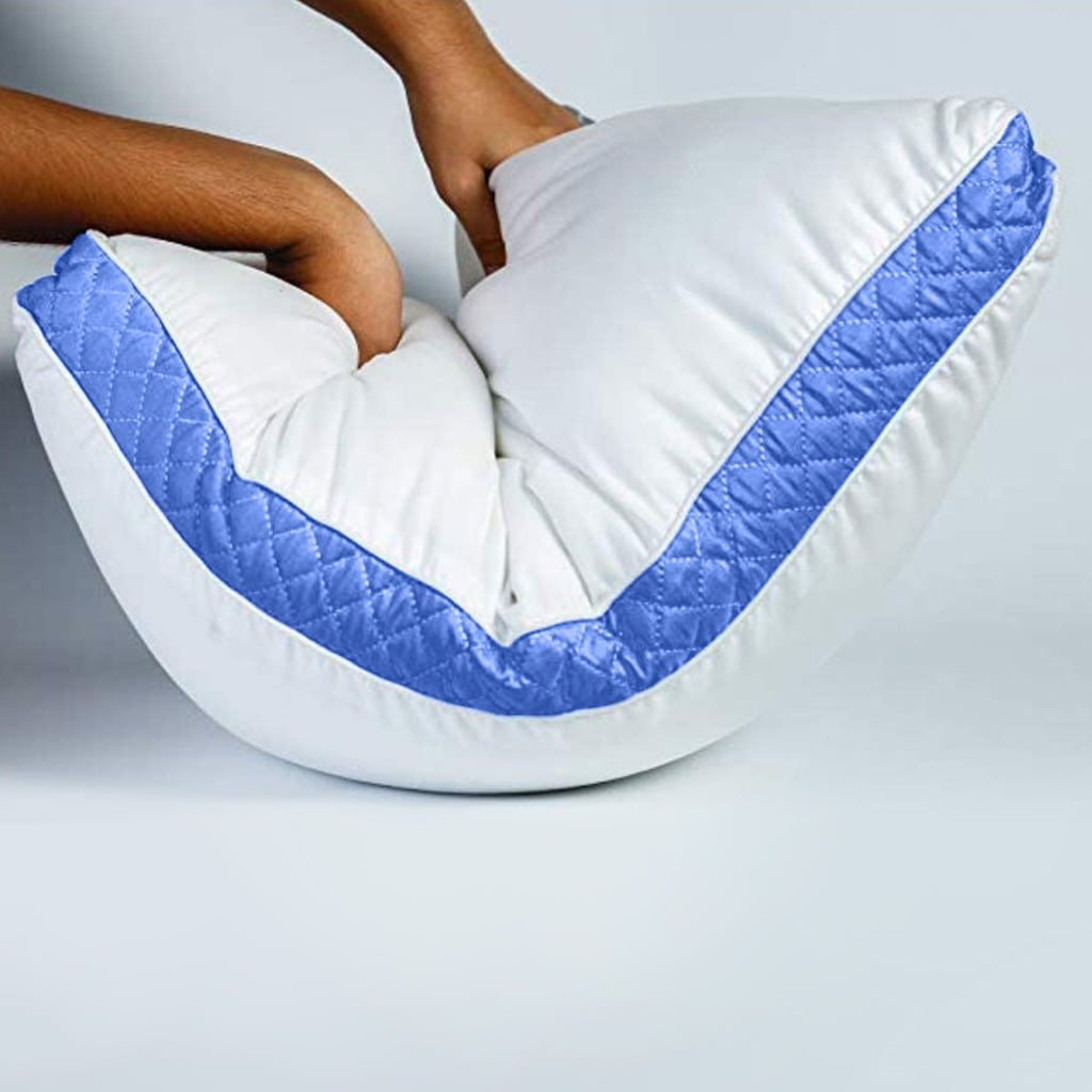 Ergonomic Memory Foam Gusseted Quilted King Size Bed Pillows Set of 2, Blue Bed Pillows for Side Sleepers and Back Sleepers - Orthopedic Shredded Foam Bed Pillow Set Detail