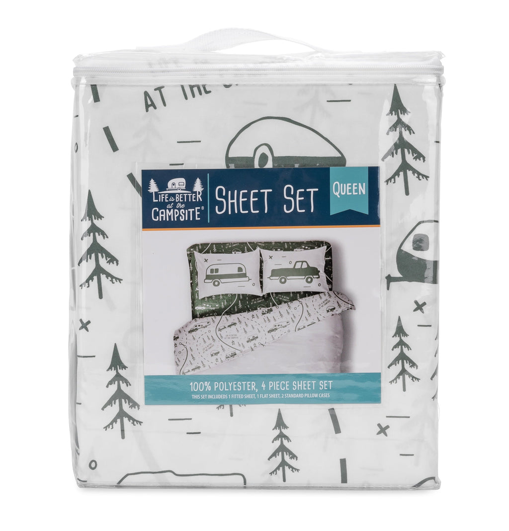 Breathable Luxury RV Queen Bed Sheet Set, Green Map, Polyester (53476) - Cooling Hotel Quality Bedding Sheets and Pillowcases Detail