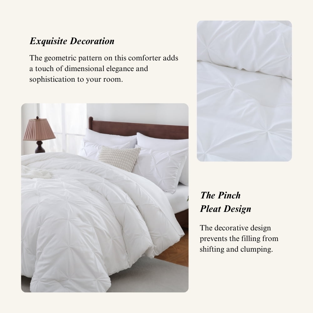 All-Season 7 Pieces Pinch-Pleated Comforter Set, White Queen Size - All-Season Down Alternative Comforter Insert Detail