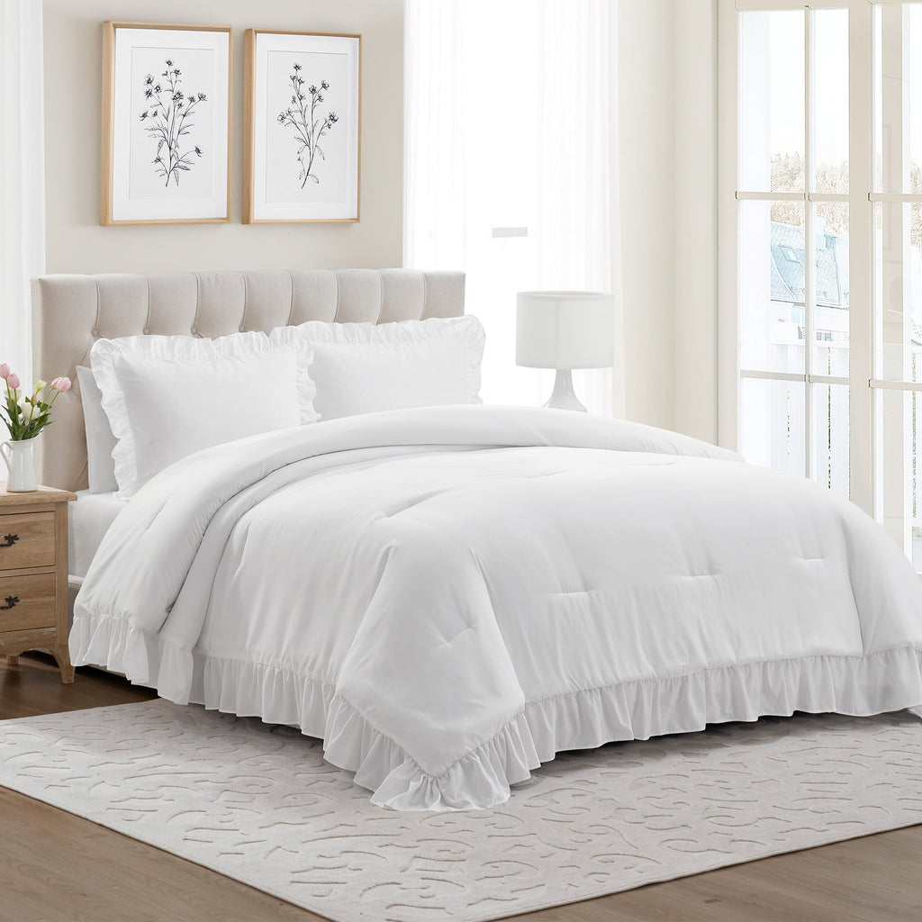 Heavyweight Warmth Full/Queen Comforter Set, All-Season, 3-Piece, White Ruffle - Cloud-Like Soft Lightweight Bed Comforter Detail