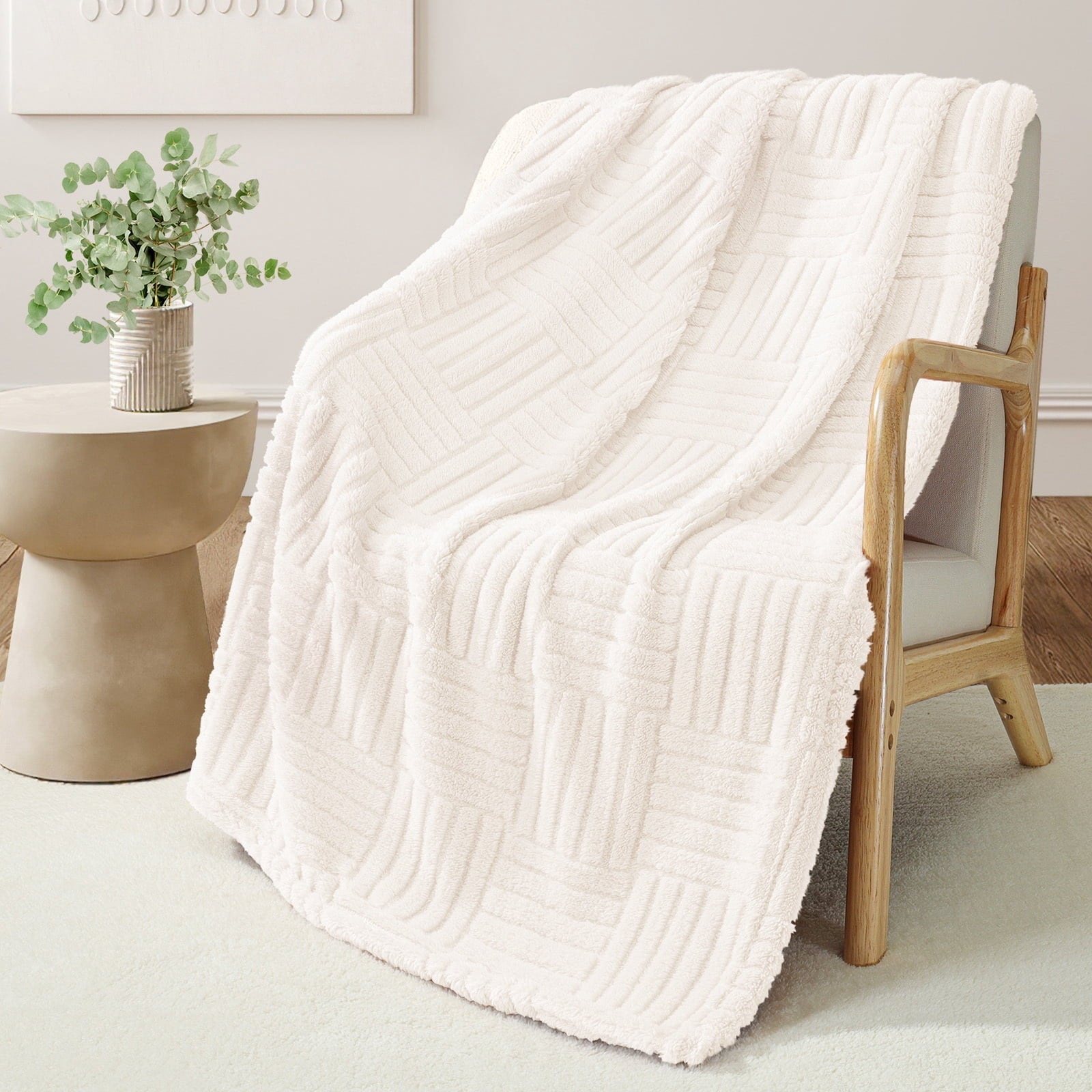 Decorative Knitted Fluffy Fleece Throw Blanket 50"x60" for Couch, Bed, Sofa, Fuzzy Soft Cozy Throw with Decorative Jacquard Pattern for ... - Cozy Fleece Throw Blanket for Couch & Bed Detail