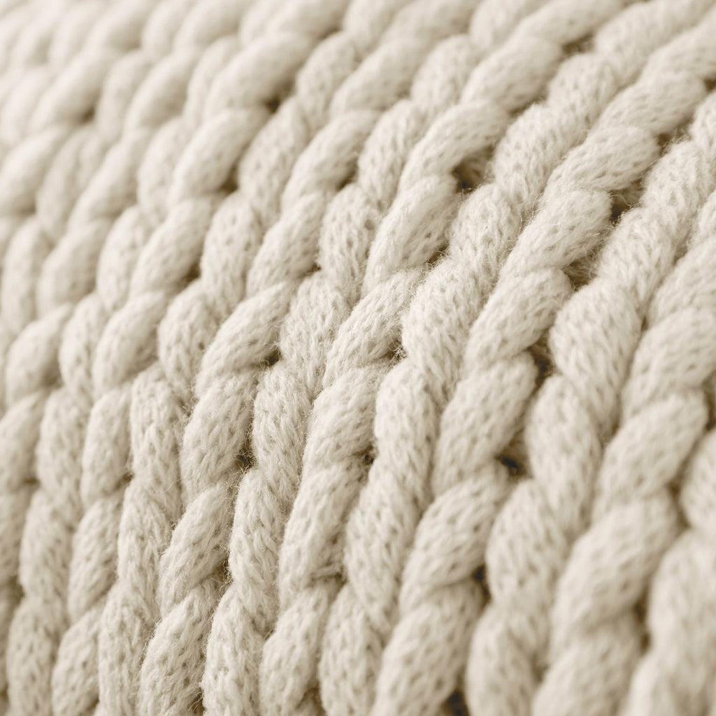 Reversible Sherpa Soft & Cozy Chunky Hand-Knit Throw Blanket, Ivory - Luxury Knitted Decorative Throw Blanket with Fringes Detail