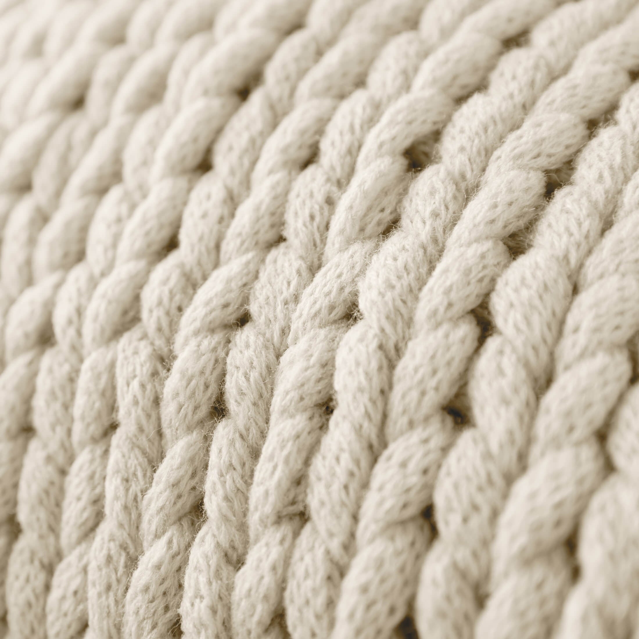 Reversible Sherpa Soft & Cozy Chunky Hand-Knit Throw Blanket, Ivory - Luxury Knitted Decorative Throw Blanket with Fringes Detail