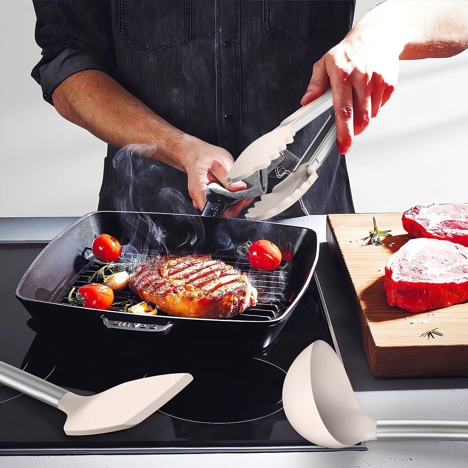 Professional Grade Silicone Cooking Utensils Set - Heat Resistant Silicone Kitchen Utensils for Cooking, Kitchen Utensil Spatula Set,BPA... - Multi-Purpose Hand Tool for Daily Meal Prep Detail