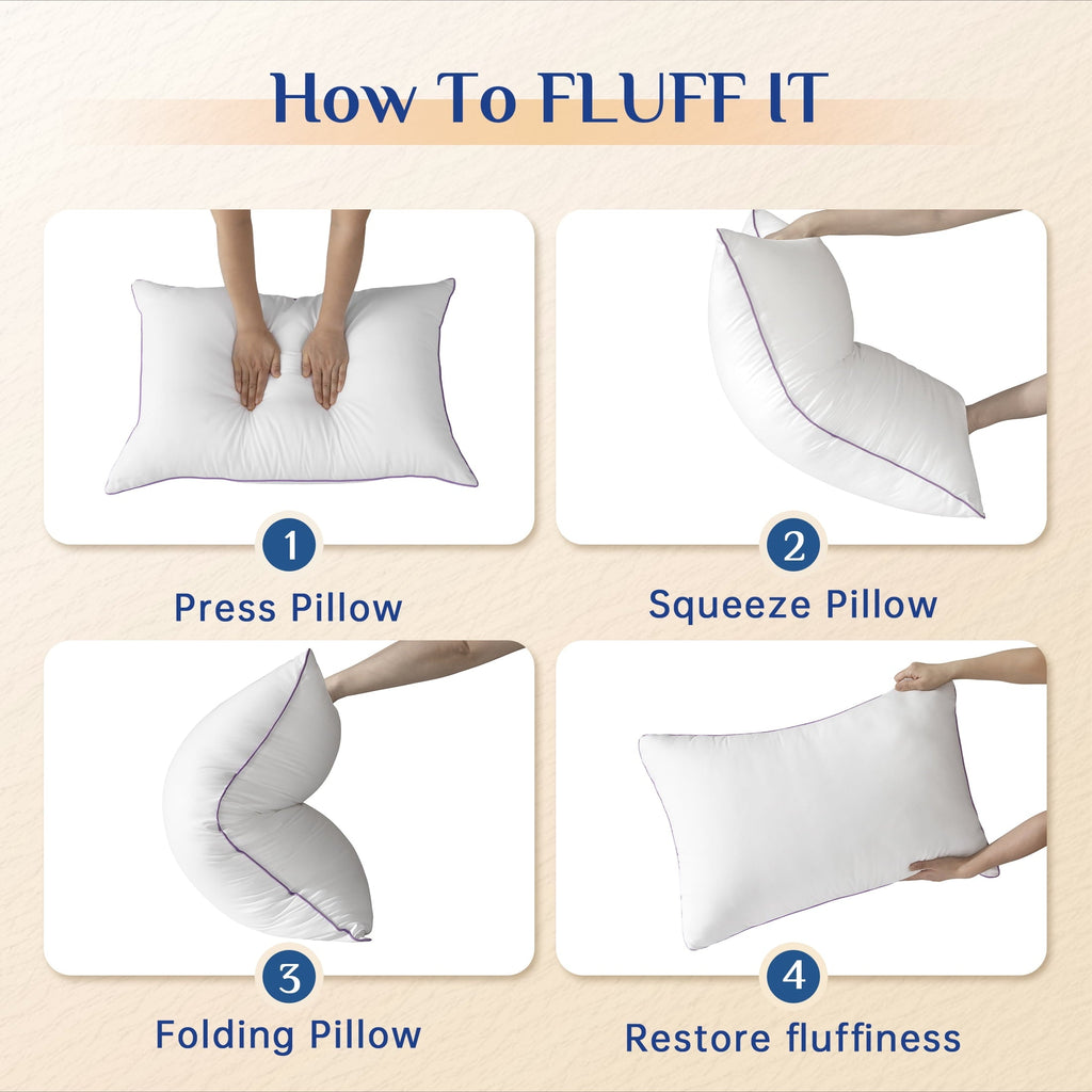Orthopedic Support Pillows Standard Size Set of 2, Hotel Down Alternative Sleeping Bed Pillows for Side Back Stomach Sleepers - Hotel Quality Plush Sleeping Pillows Detail