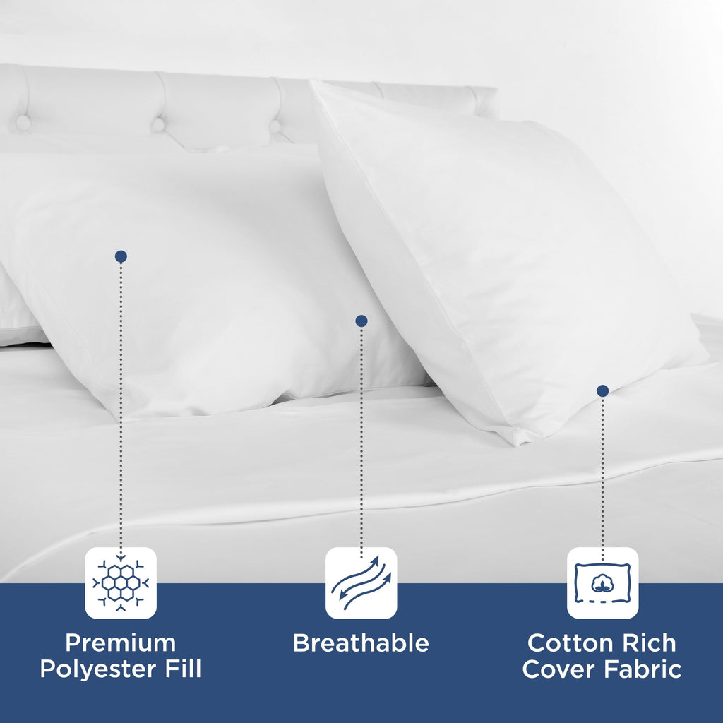 Orthopedic Support 2-Pack Down Alternative White Bed Pillows, Standard - Ergonomic Memory Foam Pillow for Neck Pain Support Detail