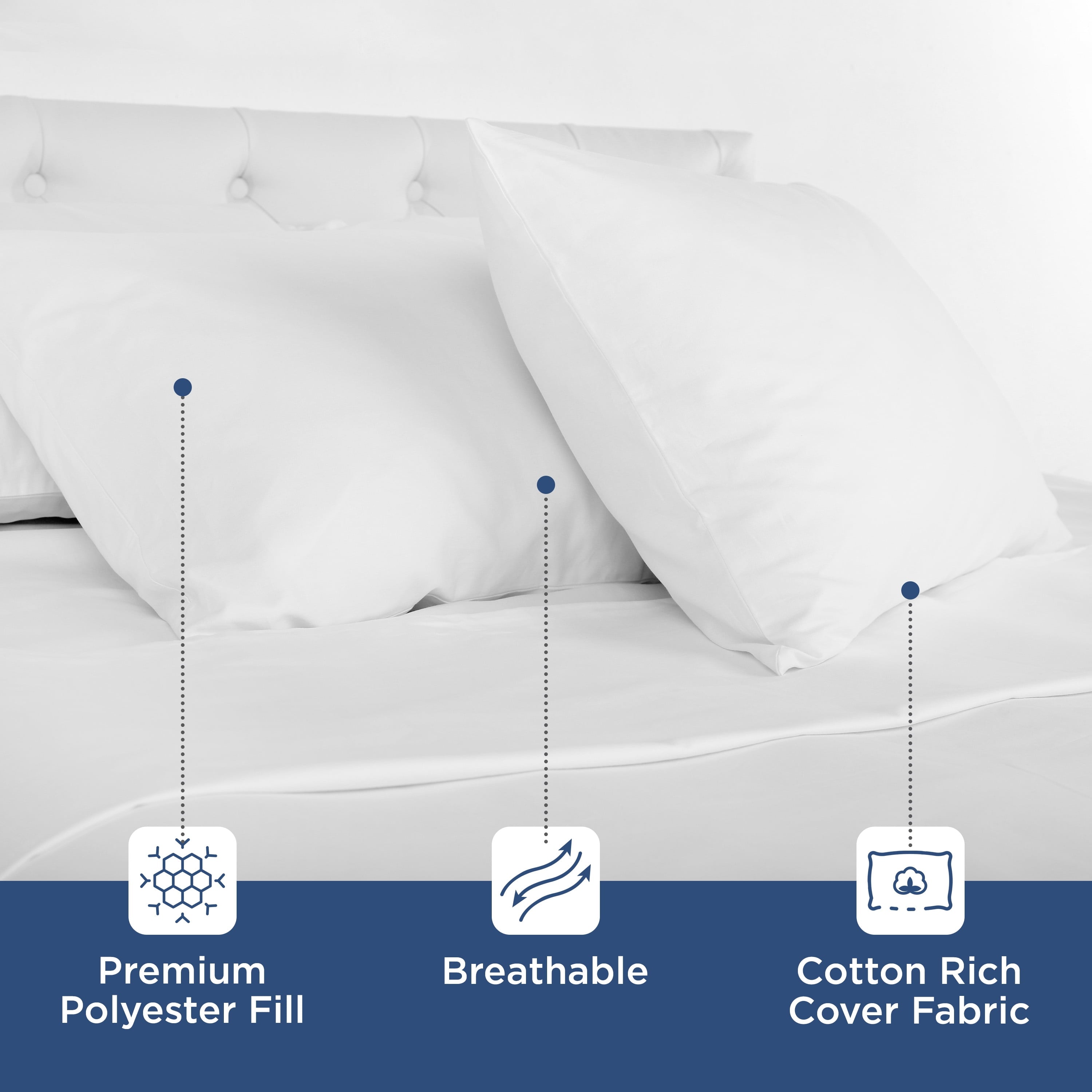Orthopedic Support 2-Pack Down Alternative White Bed Pillows, Standard - Ergonomic Memory Foam Pillow for Neck Pain Support Detail