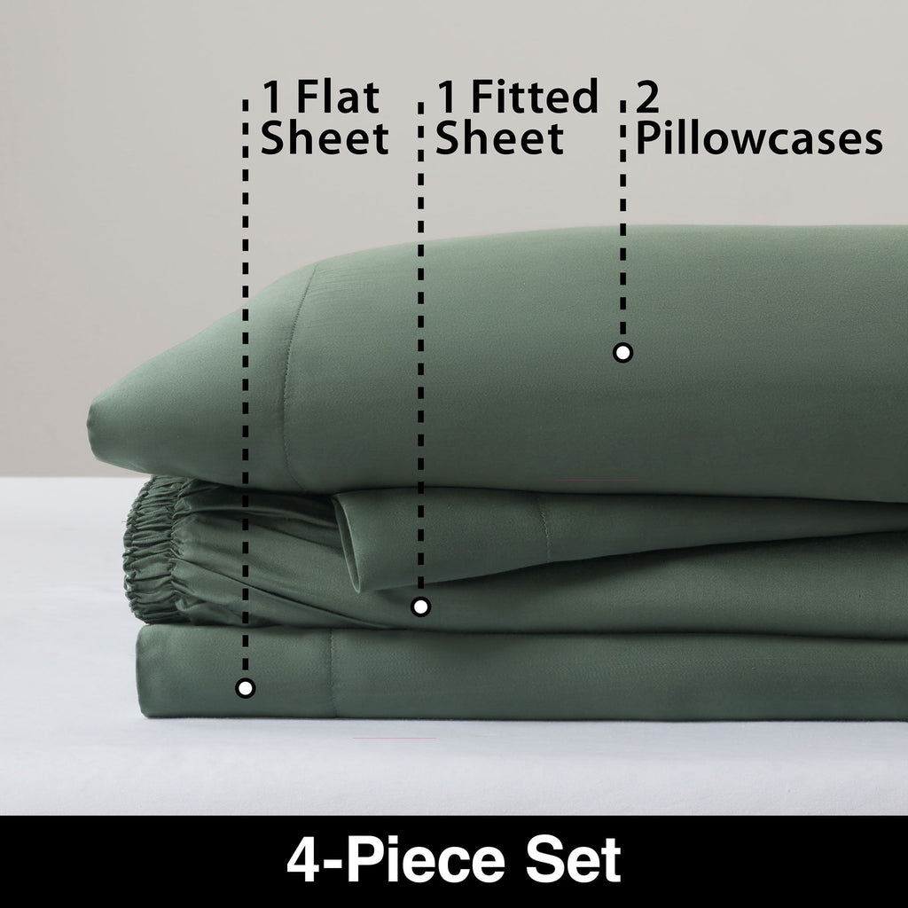 Cooling Sateen 4-Piece & Silky Serenity 100% Bed Sheets Set, Flagstone, Queen - Cooling Hotel Quality Bedding Sheets and Pillowcases Detail