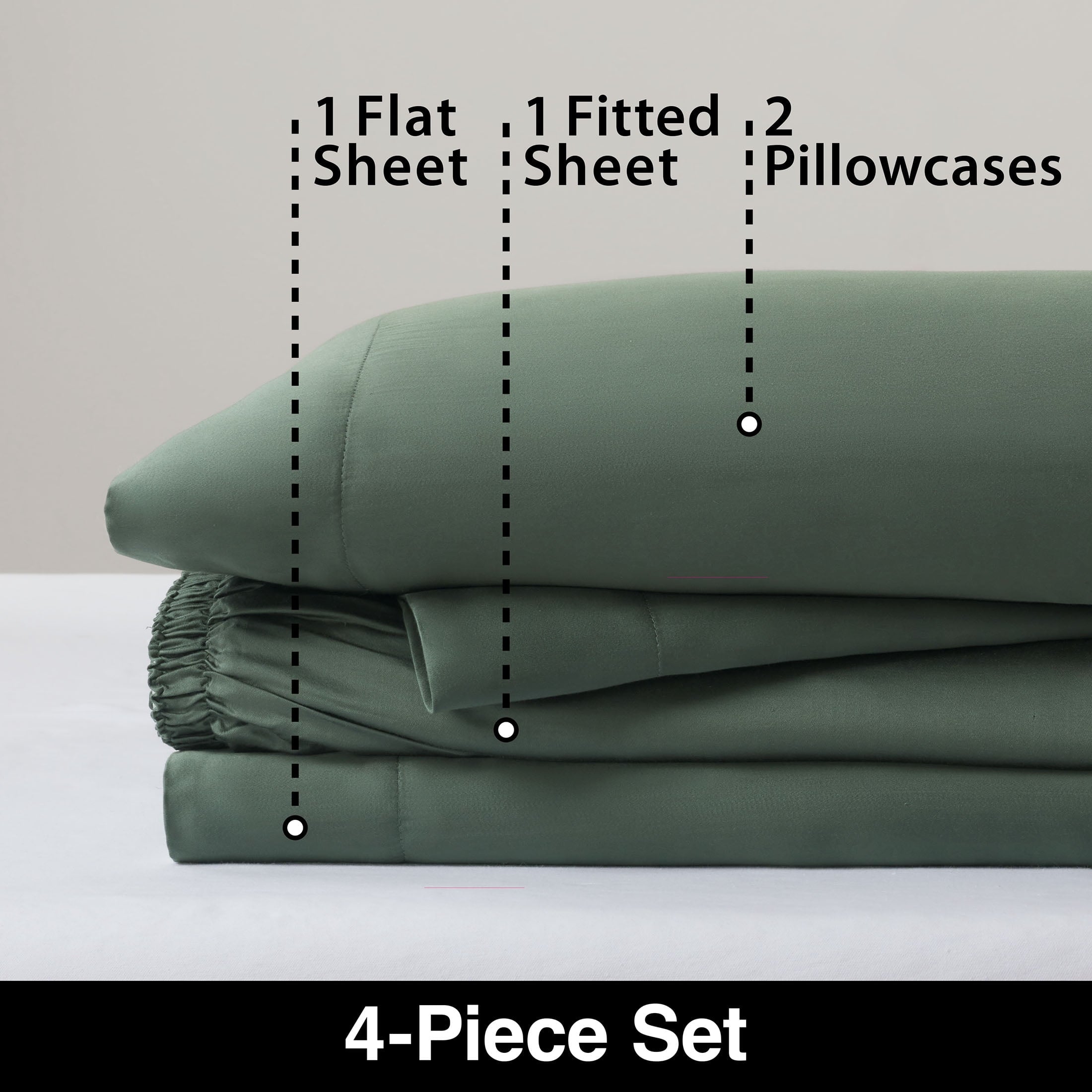 Cooling Sateen 4-Piece & Silky Serenity 100% Bed Sheets Set, Flagstone, Queen - Cooling Hotel Quality Bedding Sheets and Pillowcases Detail
