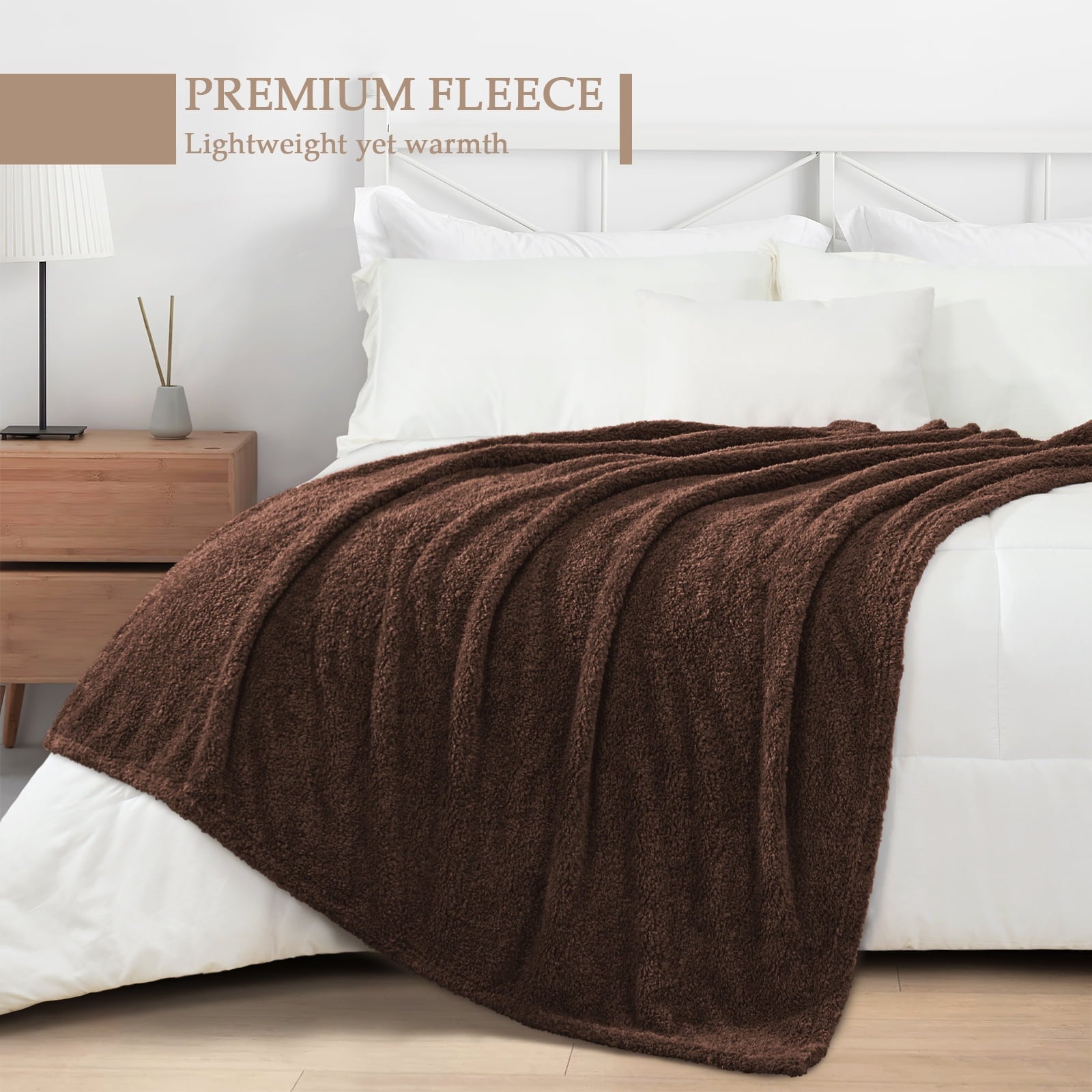 Cozy Fleece Fuzzy Fleece Throw Blanket for Couch Sofa, Lightweight Fluffy Solid Velvet Blanket, 50x60 Inches, Coffee - Luxury Knitted Decorative Throw Blanket with Fringes Detail