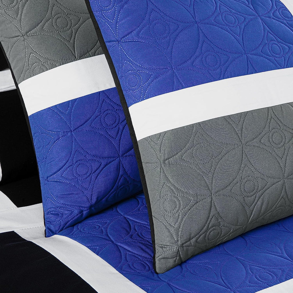 Heavyweight Warmth Bernard 7-Piece Full Bed in a Bag Comforter Set with Sheets, Lightweight Comforter Blue Black Gray Patchwork Quilted ... - Hypoallergenic Ultra-Fluffy Quilt for Winter Detail