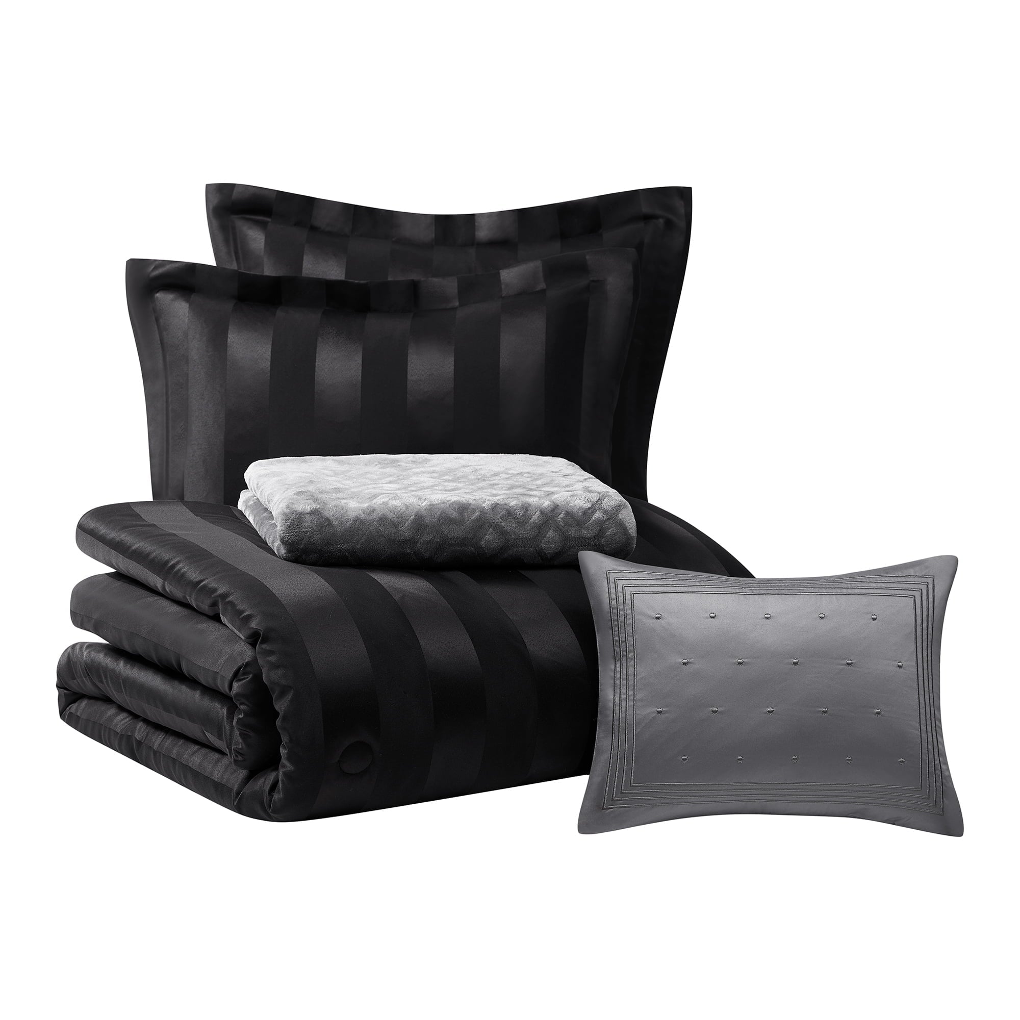 Hypoallergenic Cloud Rich Black 5 Piece Damask Stripe Comforter Set, King, Adult, Unisex - Hypoallergenic Ultra-Fluffy Quilt for Winter Detail