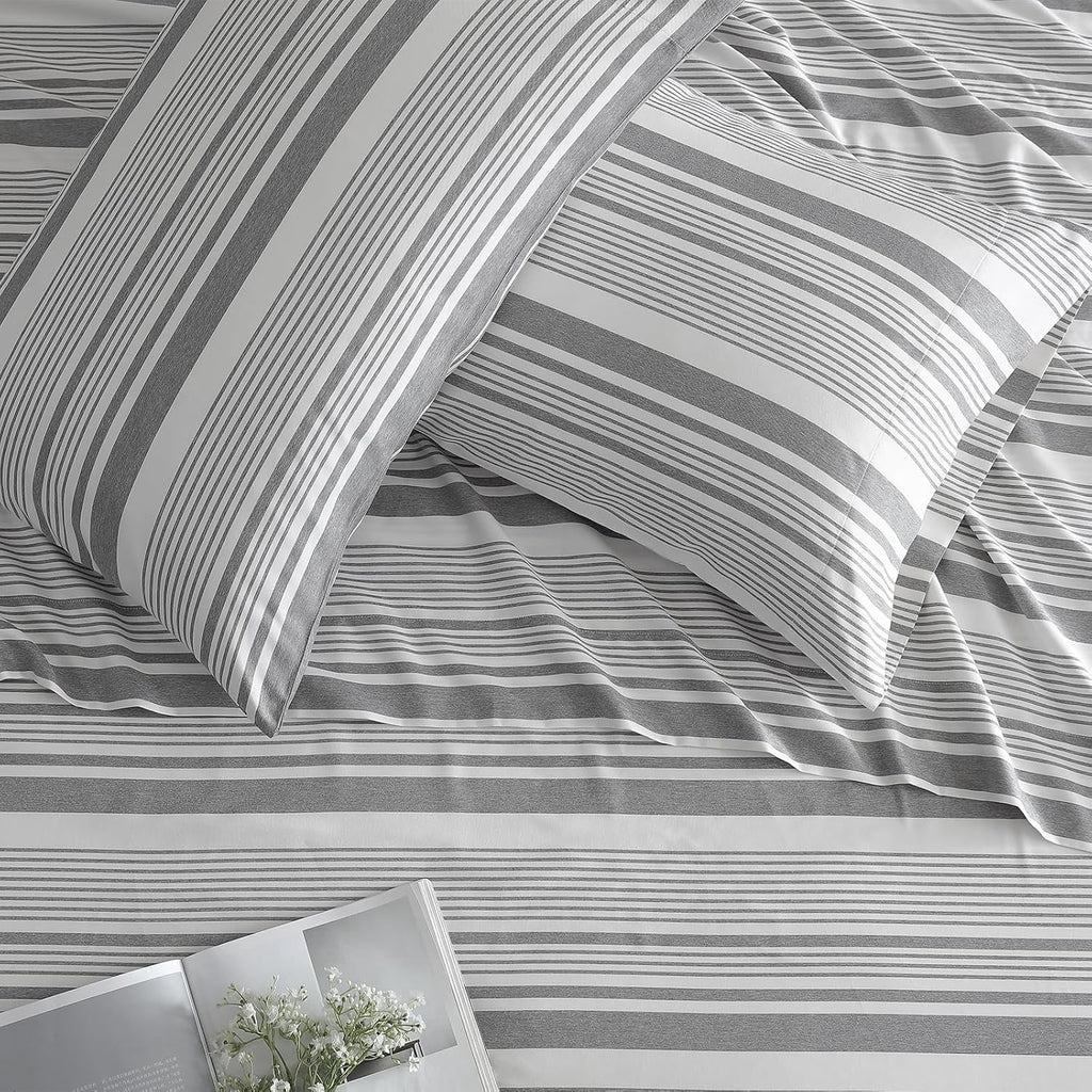 Premium Egyptian Cotton Home 3-Piece Twin Microfiber Classic Stripe Bed Sheet Set, Super Soft, Breathable Stripe Bedding with 16 inches Deep ... - Breathable Egyptian Cotton Flat & Fitted Sheets Detail