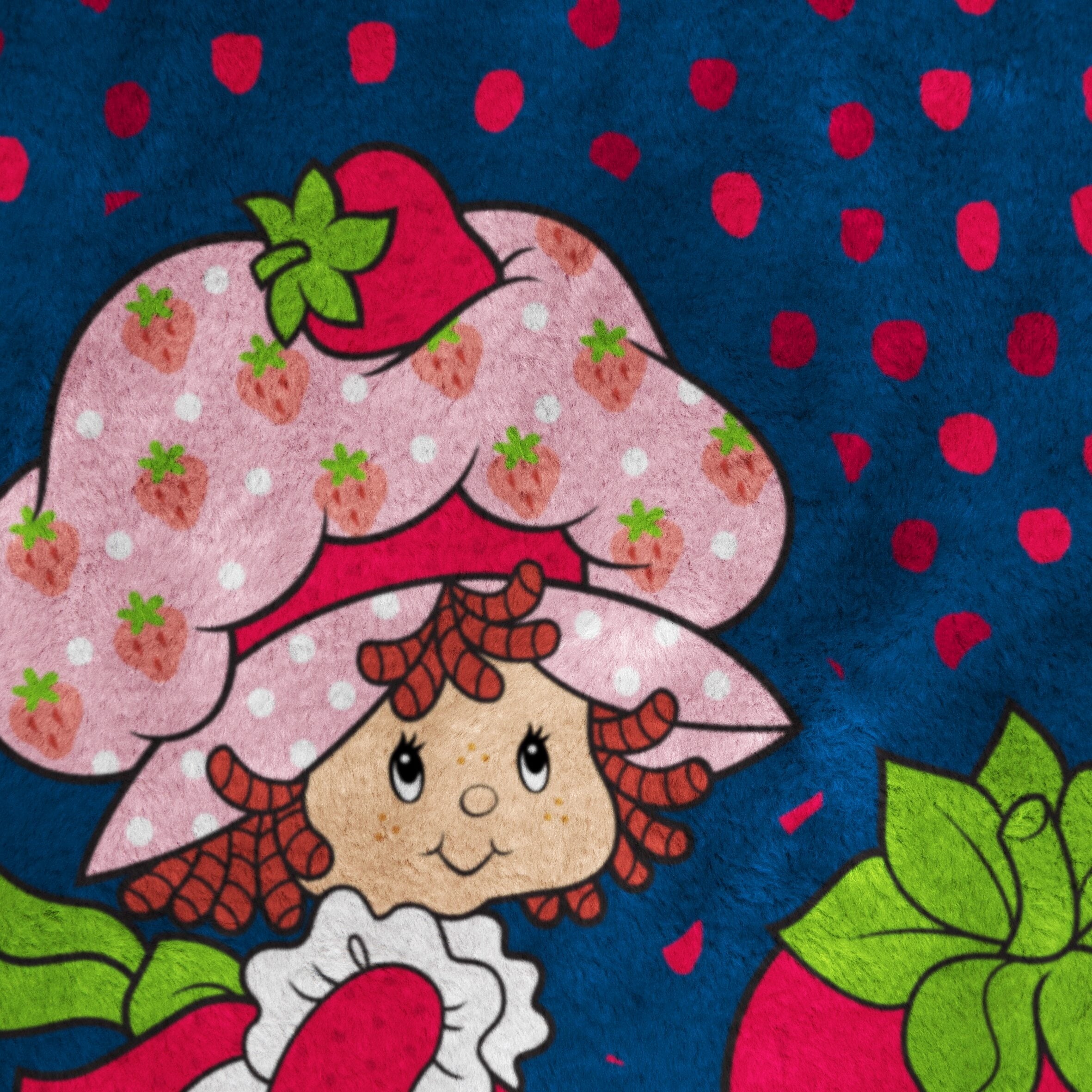 Super Soft Flannel Strawberry Shortcake Berry Meadows 46" x 60" Coral Fleece Throw Blanket, Kids, Polyester, Navy - Lightweight Plush Warm Blanket for All Seasons Detail