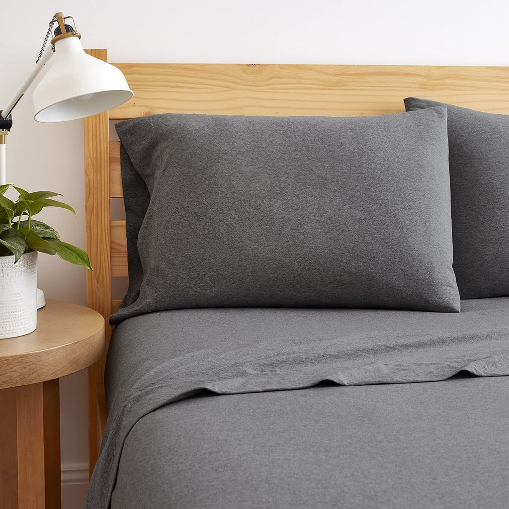 Wrinkle-Resistant Jersey Sheet Set - 4 Pieces Queen Cotton Sheets Set - Stretchable Ultrasoft Luxury Knit Bed Linen (Dark Gray, Queen) - Breathable Egyptian Cotton Flat & Fitted Sheets Detail