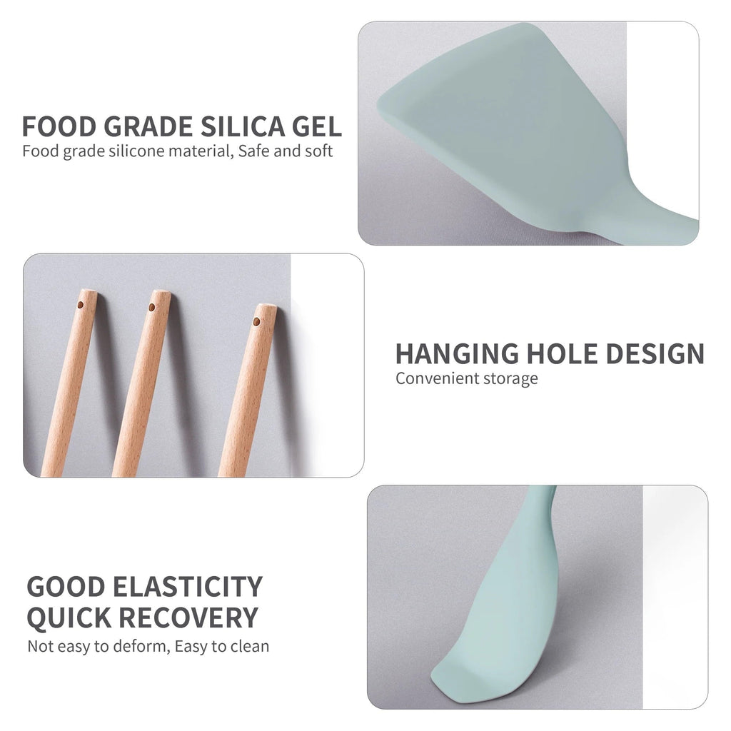 Professional Grade Silicone Kitchen Cooking Utensils Set, 19 Pieces Utensil with Holder, Heat Resistant, Green - Multi-Purpose Hand Tool for Daily Meal Prep Detail