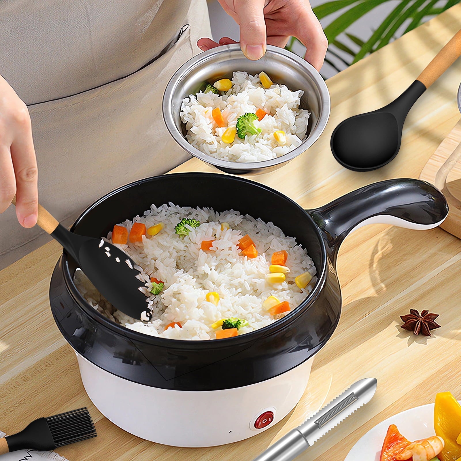 Ergonomic Cooking Silicone Cooking Utensils Set - Silicone Kitchen Utensils for Cooking Wooden Handles, 446°F Heat Resistant Kitchen Ut... - Premium Stainless Steel Cooking Utensil for Non-Stick Pots Detail