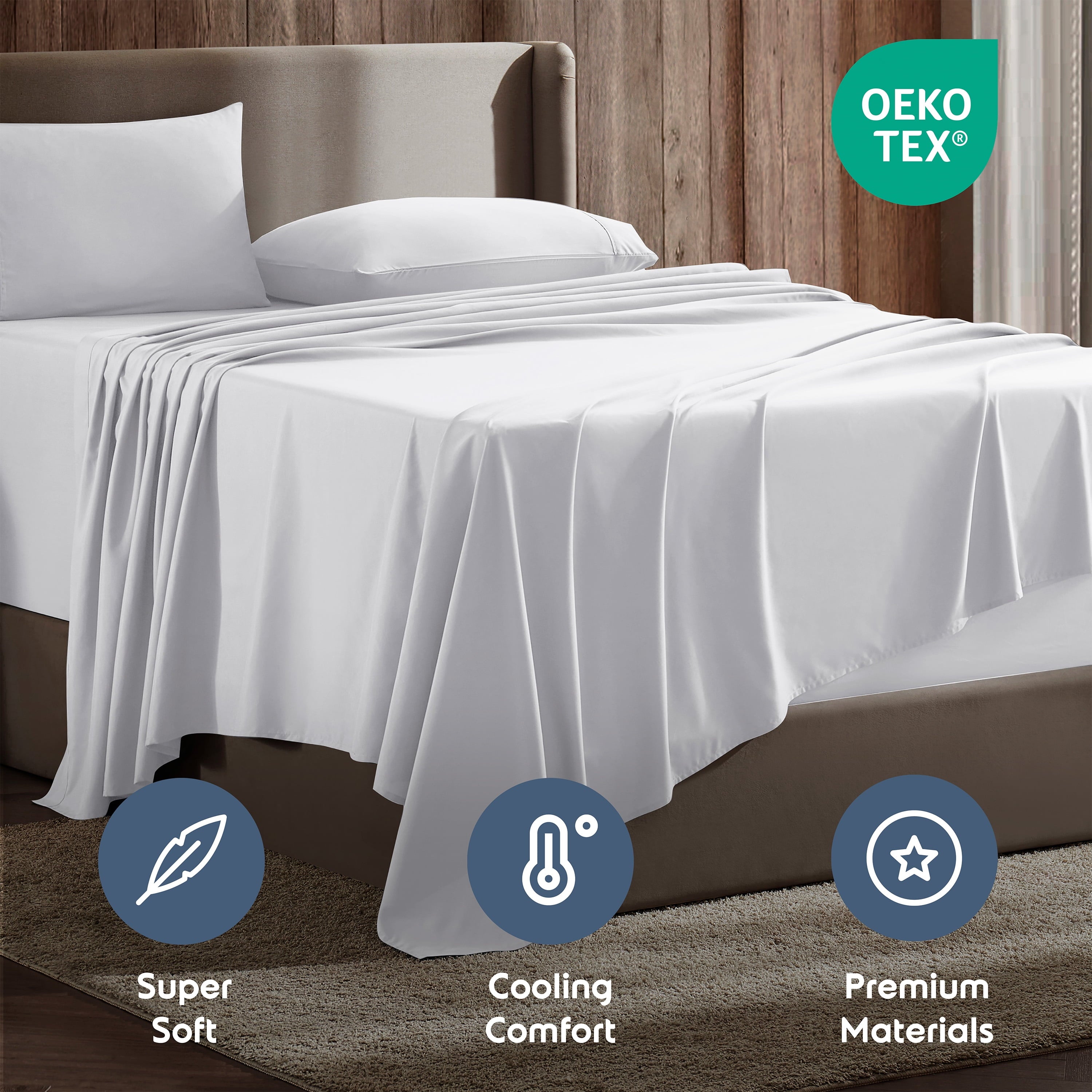 Premium Egyptian Cotton Set, Hotel Style Deep Pocket 4 Piece Bed , Luxury Soft Microfiber Sheet Sets, White - Luxury Bed Sheet Set with Deep Pockets Detail