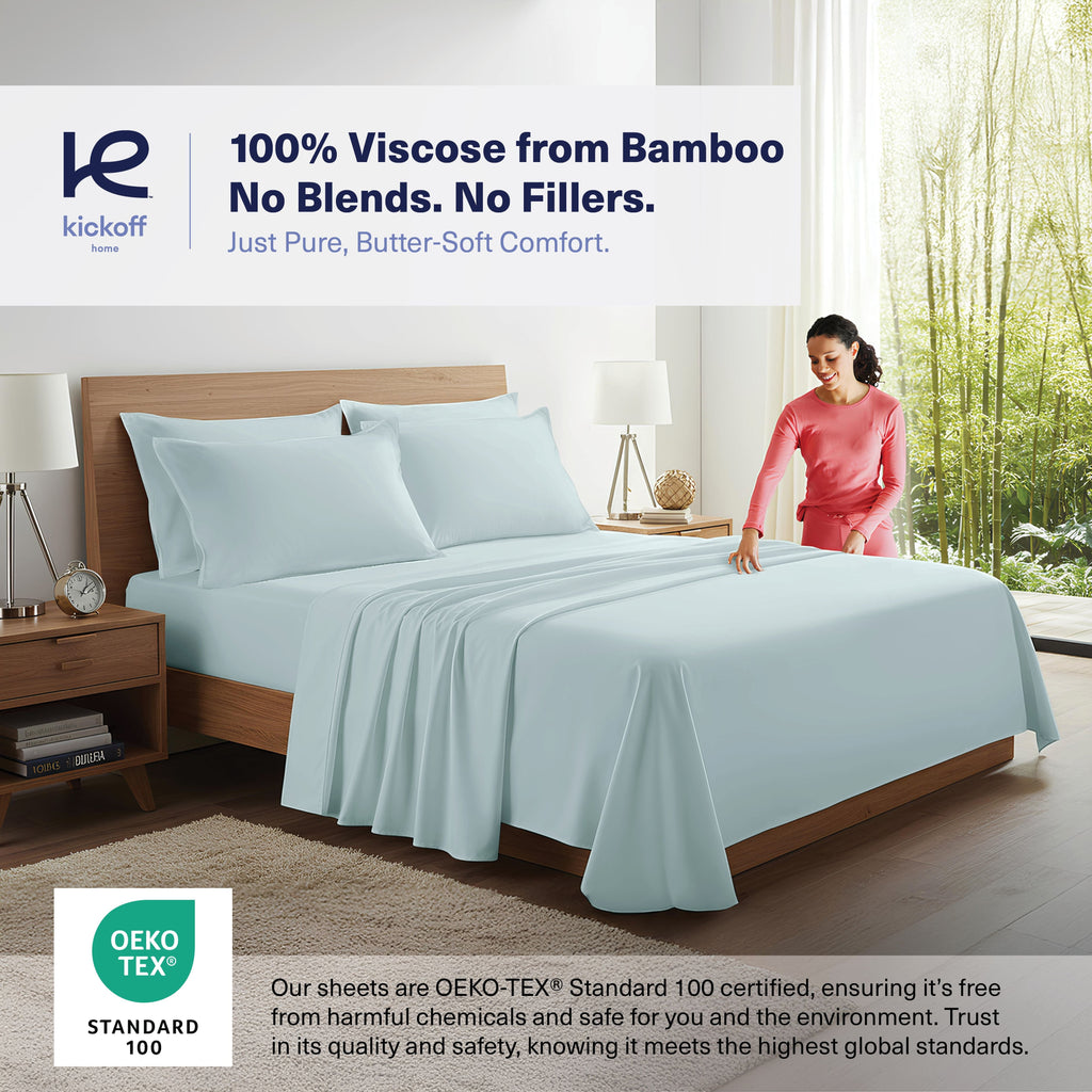 Premium Egyptian Cotton Kickoff Viscose Bamboo Sheets Twin Size 3-pc 100% Organic Bamboo Viscose Bed Cooling Sheets Twin Size Set Cool Beddin... - Cooling Hotel Quality Bedding Sheets and Pillowcases Detail