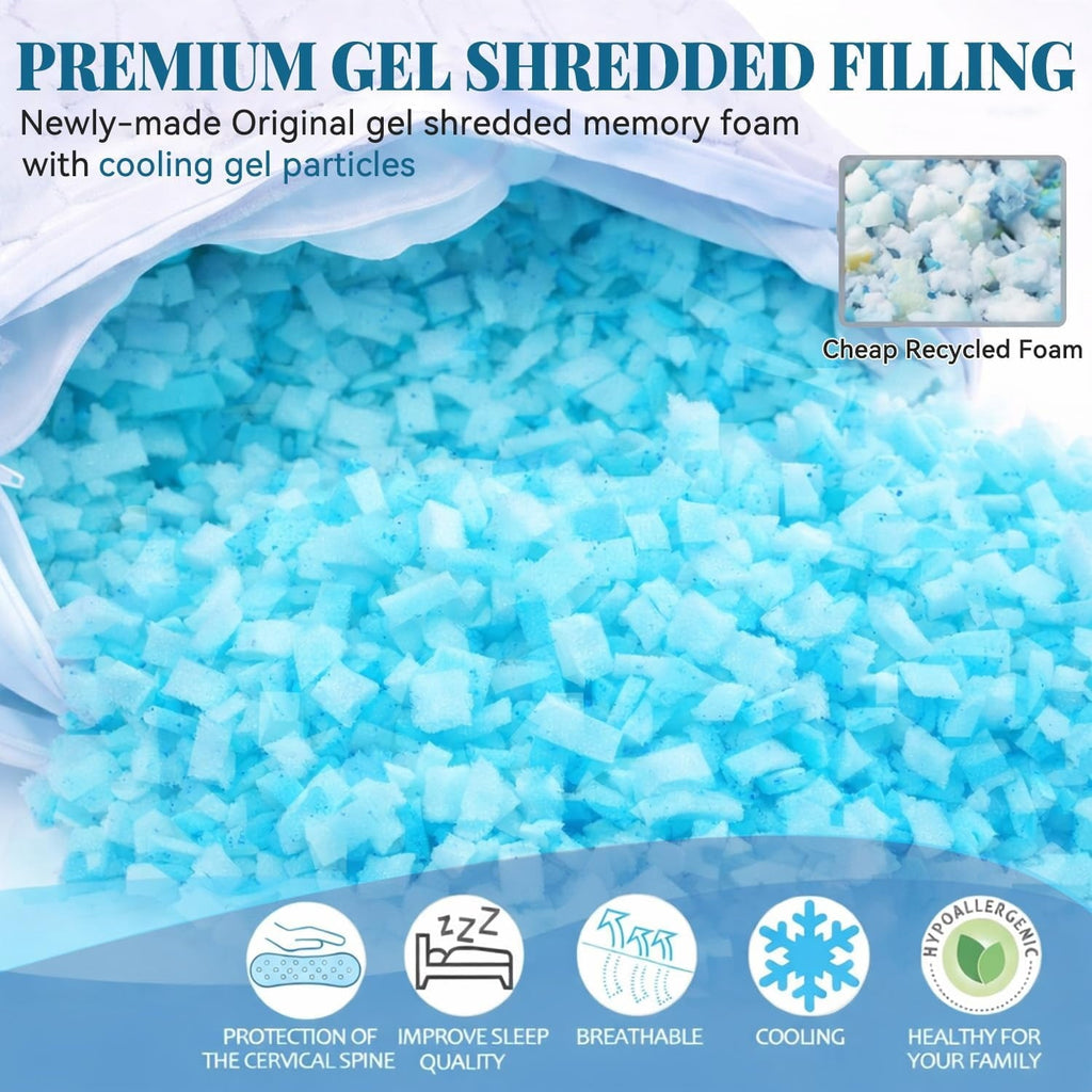 Decorative Plump Shredded Memory Foam Pillows for Sleeping, Bed Pillows Queen Size Set of 2 Pack Adjustable for Side and Back Sleeper ... - Hotel Quality Plush Sleeping Pillows Detail