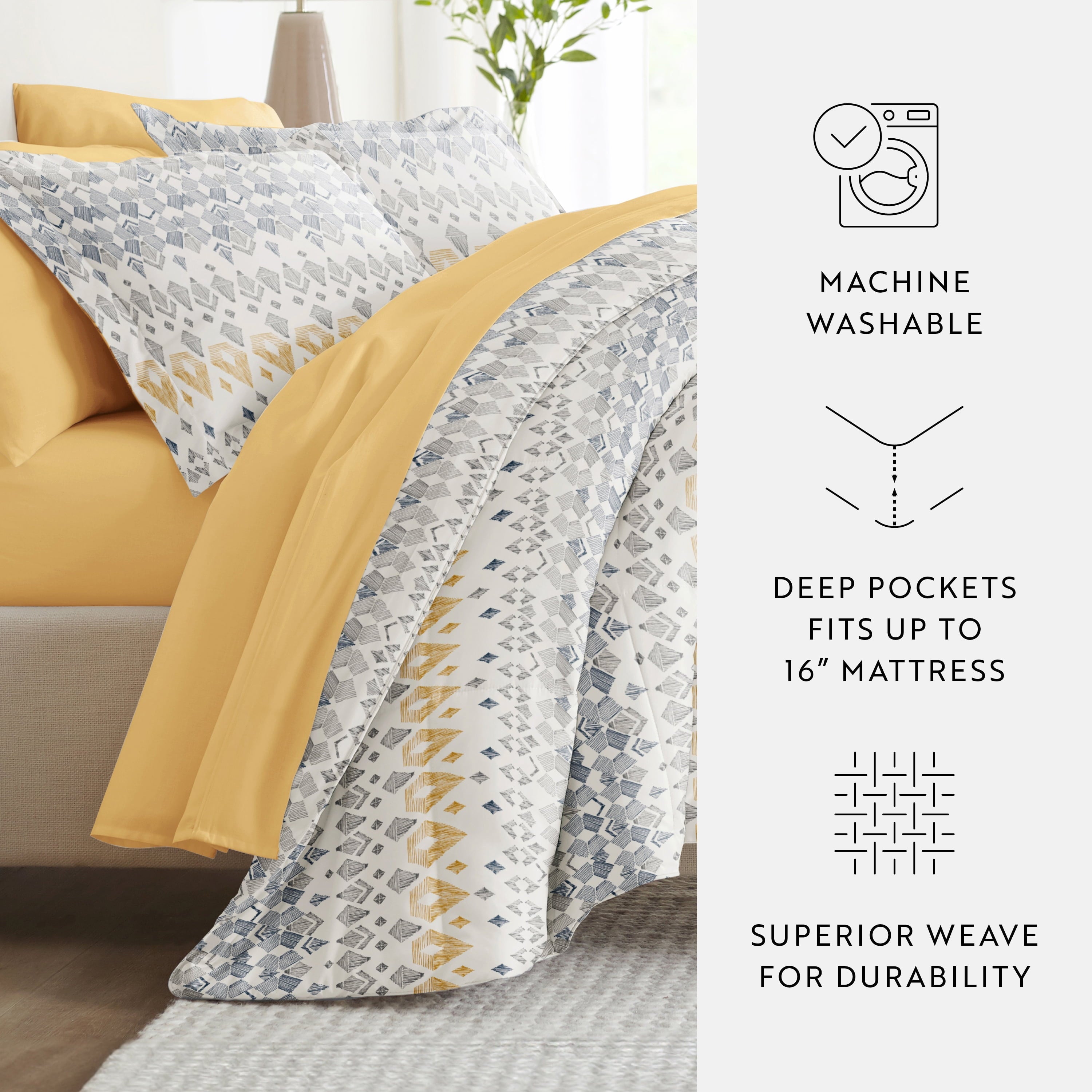 Heavyweight Warmth 7 Piece Bedding Bundle, Microfiber Patterned Comforter and Sheet Set, Queen - Hypoallergenic Ultra-Fluffy Quilt for Winter Detail