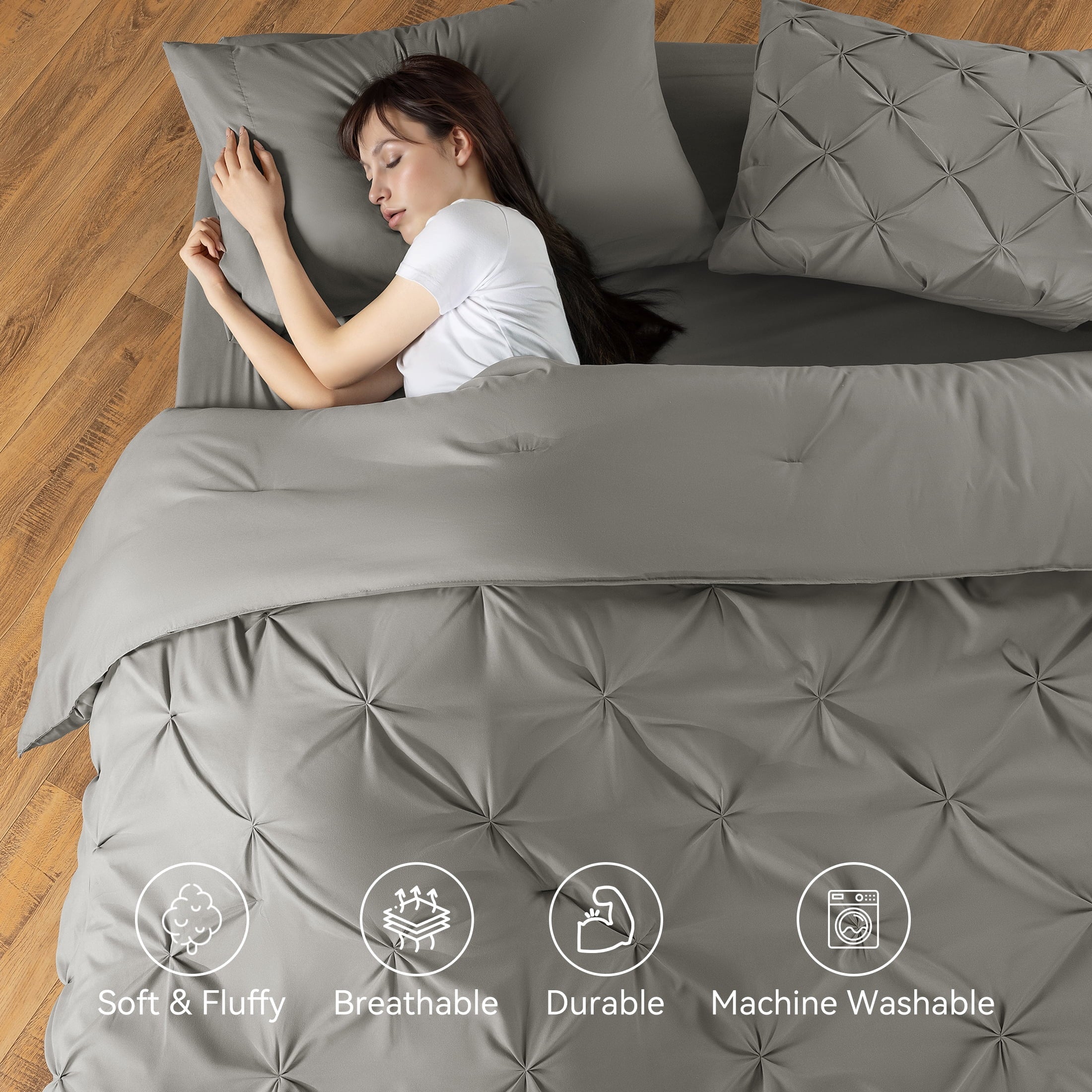 Luxurious Quilted Queen Comforter Set, 7 Pieces Bedding Sets for All Season, Bed in a Bag with Pleated Comforter - Flat Sheet & Fitted ... - Hypoallergenic Ultra-Fluffy Quilt for Winter Detail