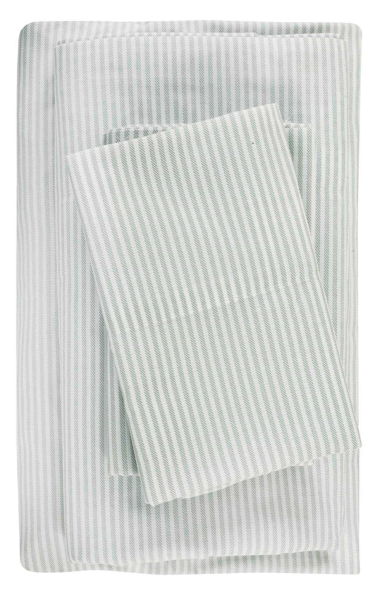 Ultra-Soft Easy Care 300 Thread Count Cotton Rich Percale Sheet Set, King, Grey Stripes - Luxury Bed Sheet Set with Deep Pockets Detail
