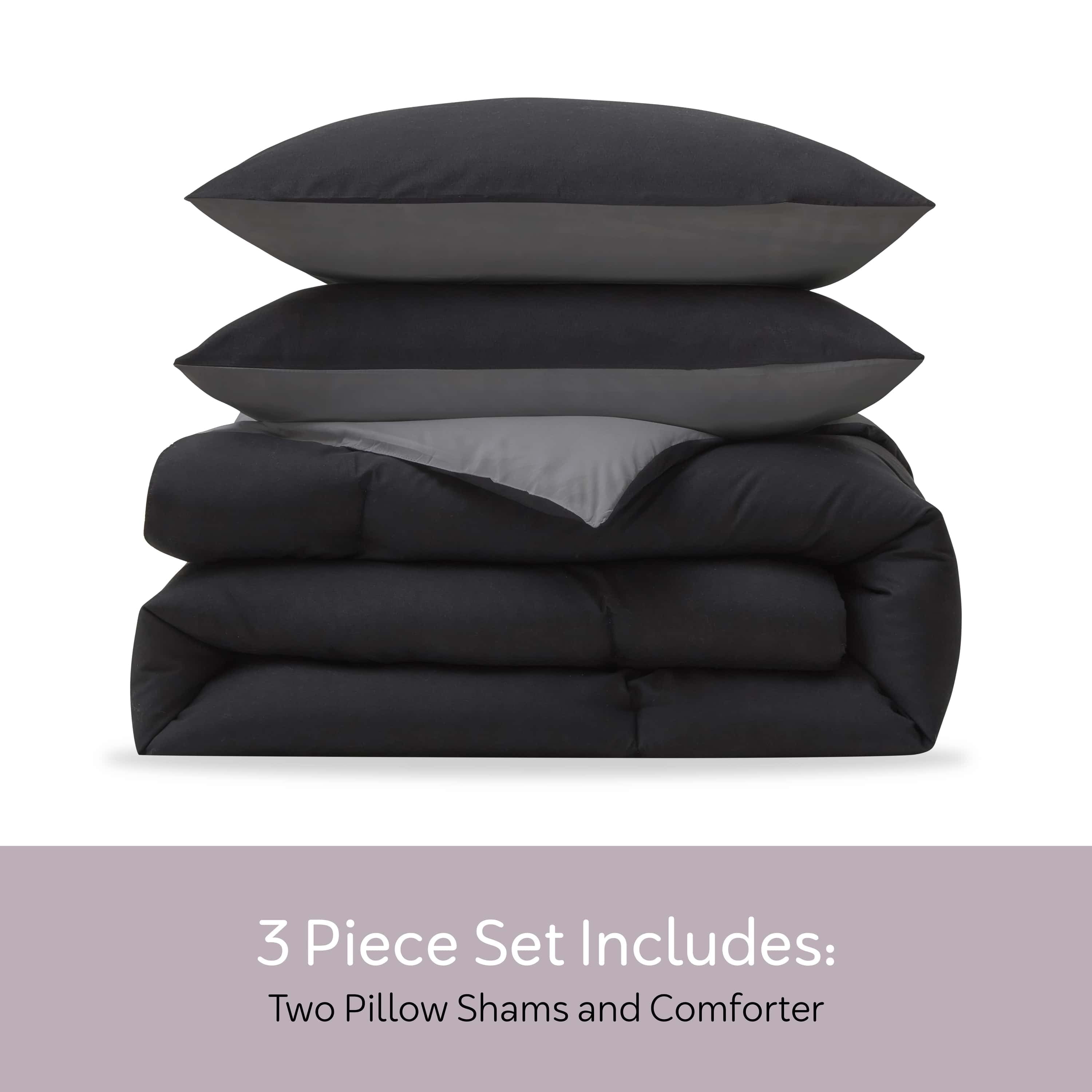 Fluffy Down Alternative Comforter Sets, All Season Lightweight Reversible Queen Comforter Set, 3-Pc Bedding Sets, Black/Charcoal gray - Cloud-Like Soft Lightweight Bed Comforter Detail