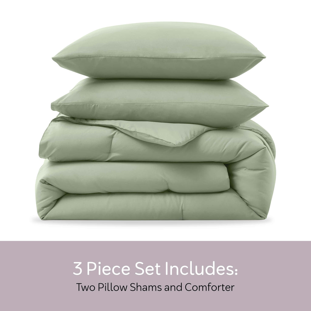Heavyweight Warmth Comforter Sets, All Season Lightweight Solid Queen Comforter Set, 3-Pc Bedding Sets, Sage Green - All-Season Down Alternative Comforter Insert Detail