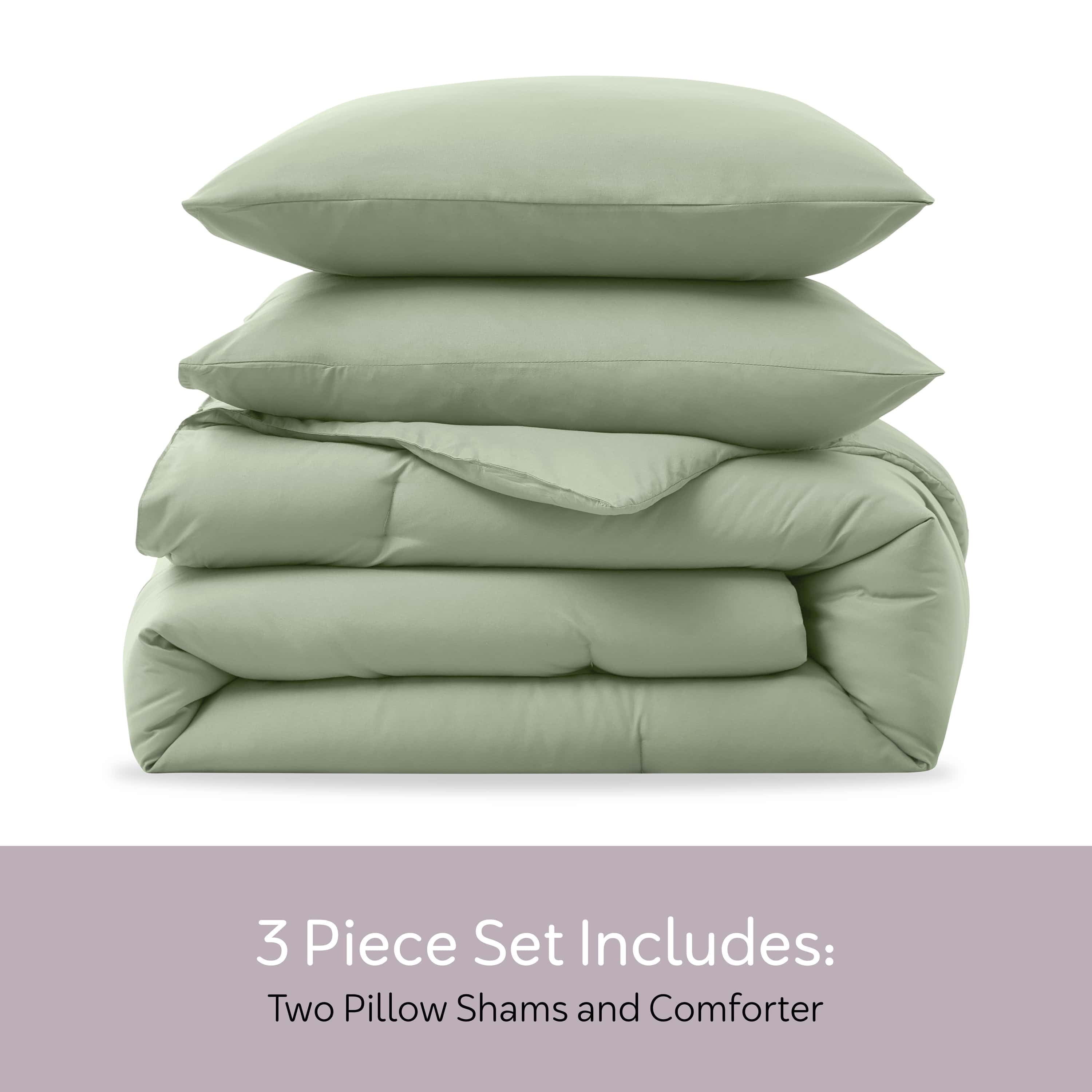 Heavyweight Warmth Comforter Sets, All Season Lightweight Solid Queen Comforter Set, 3-Pc Bedding Sets, Sage Green - All-Season Down Alternative Comforter Insert Detail