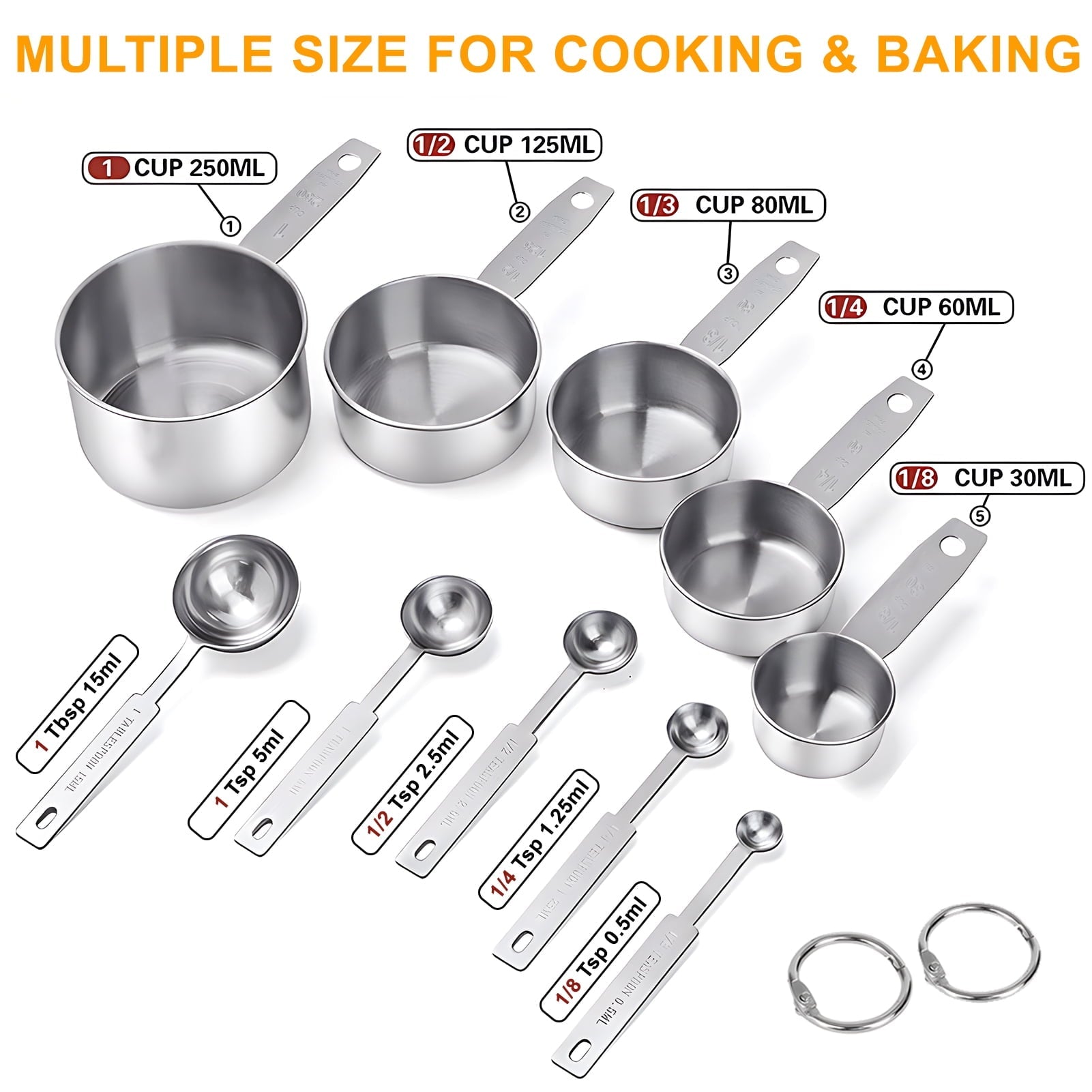 Heat-Resistant Measuring Cups and Spoons Set of 10, 5 Stainless Steel Cups and 5 Spoons for Kitchen Cooking Baking - Heat-Resistant Silicone Cooking Spatula Turner Detail