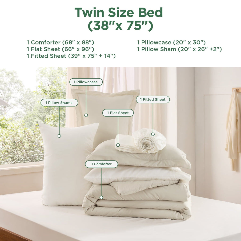 Heavyweight Warmth Twin Comforter Set Beige, 5 Pieces Lightweight Twin Bedding Sets Boho with Comforter, Sheet, Pillowcase & Sham - Hypoallergenic Ultra-Fluffy Quilt for Winter Detail