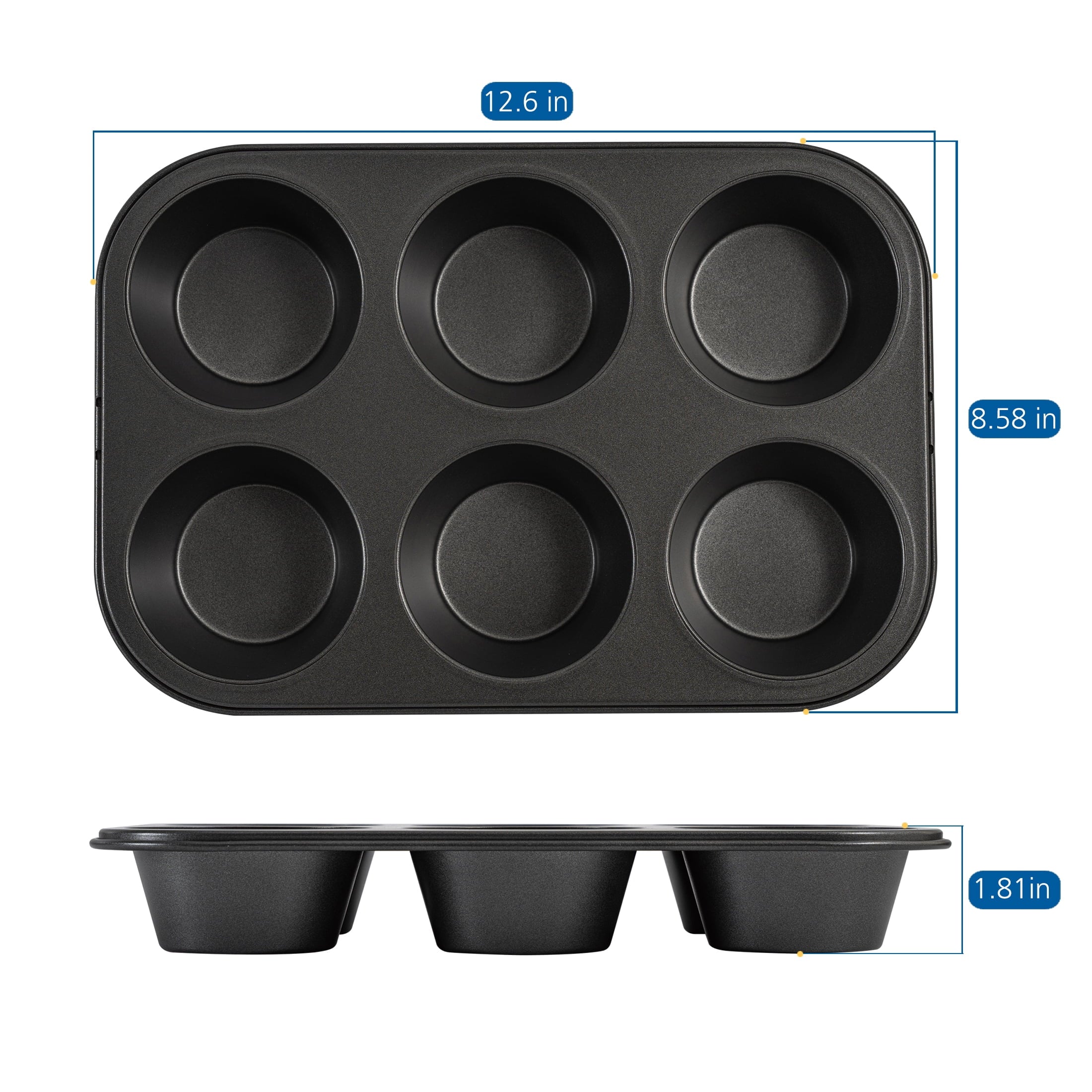 Ergonomic Manual 6 Cup Jumbo Muffin Pan, Non-Stick Bakeware,3.4 inch Diameter Cups,Gray,Carbon Steel - Kitchen Gadget Tool for Quick Food Prep Detail