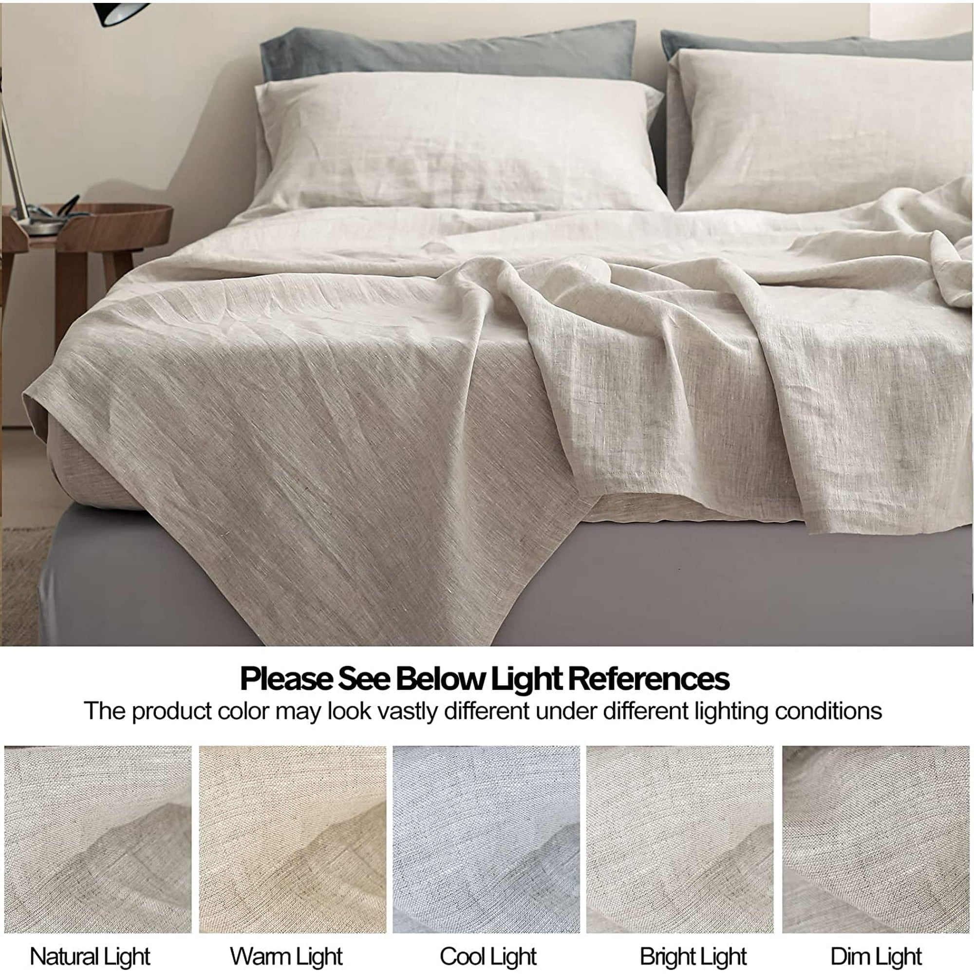 Breathable Luxury 100% Linen Sheet Set Solid Color-4 Pcs Washed French Linen Bed Sheets(1 Flat Sheet,1 Fitted Sheet,2 Pillowcases)-Brea... - Luxury Bed Sheet Set with Deep Pockets Detail