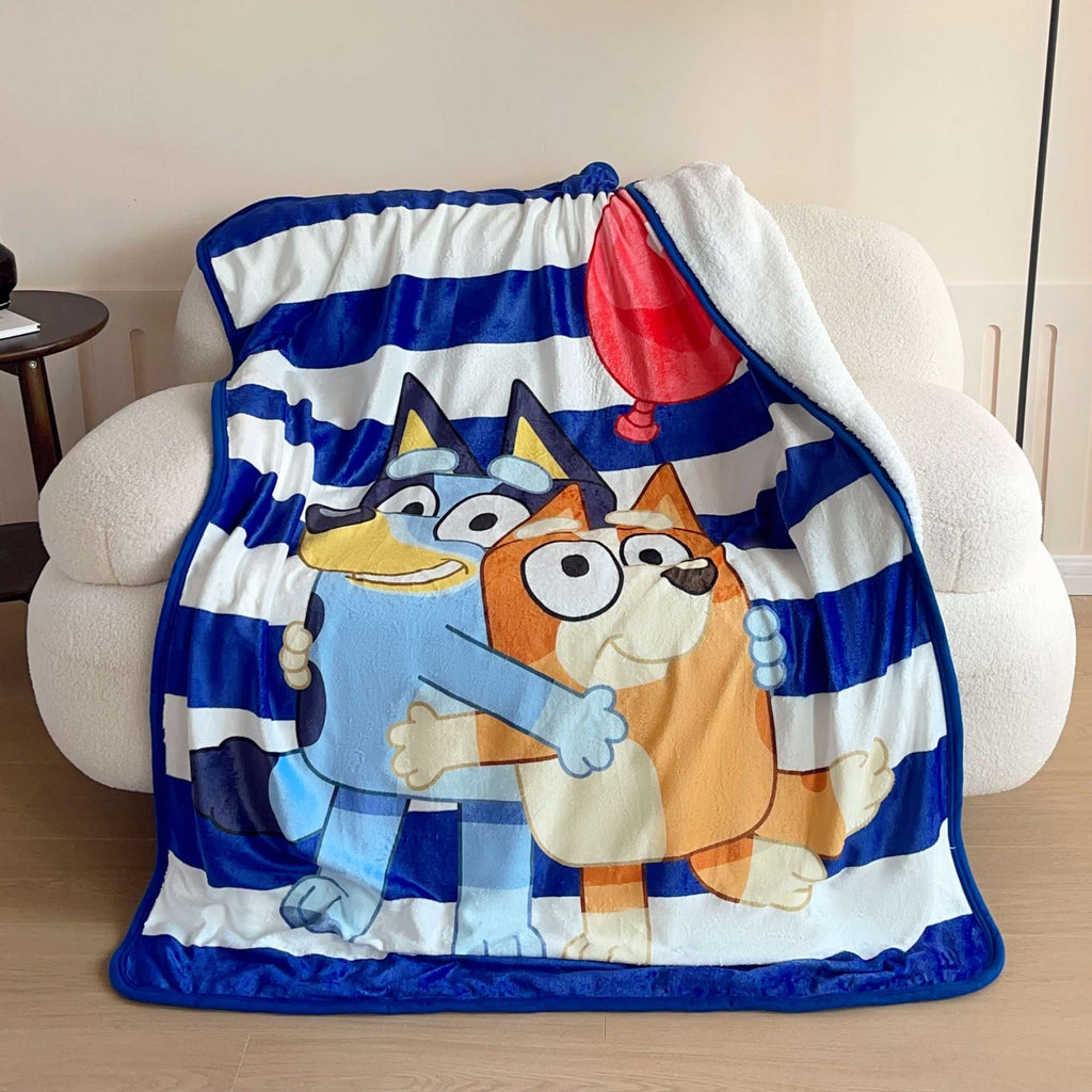 Decorative Knitted Happy Hugs Kids Silk Touch Throw Blanket with Sherpa Reverse, 46 x 60 inches Blue – Soft Plush Fleece Throw Blanket - Luxury Knitted Decorative Throw Blanket with Fringes Detail